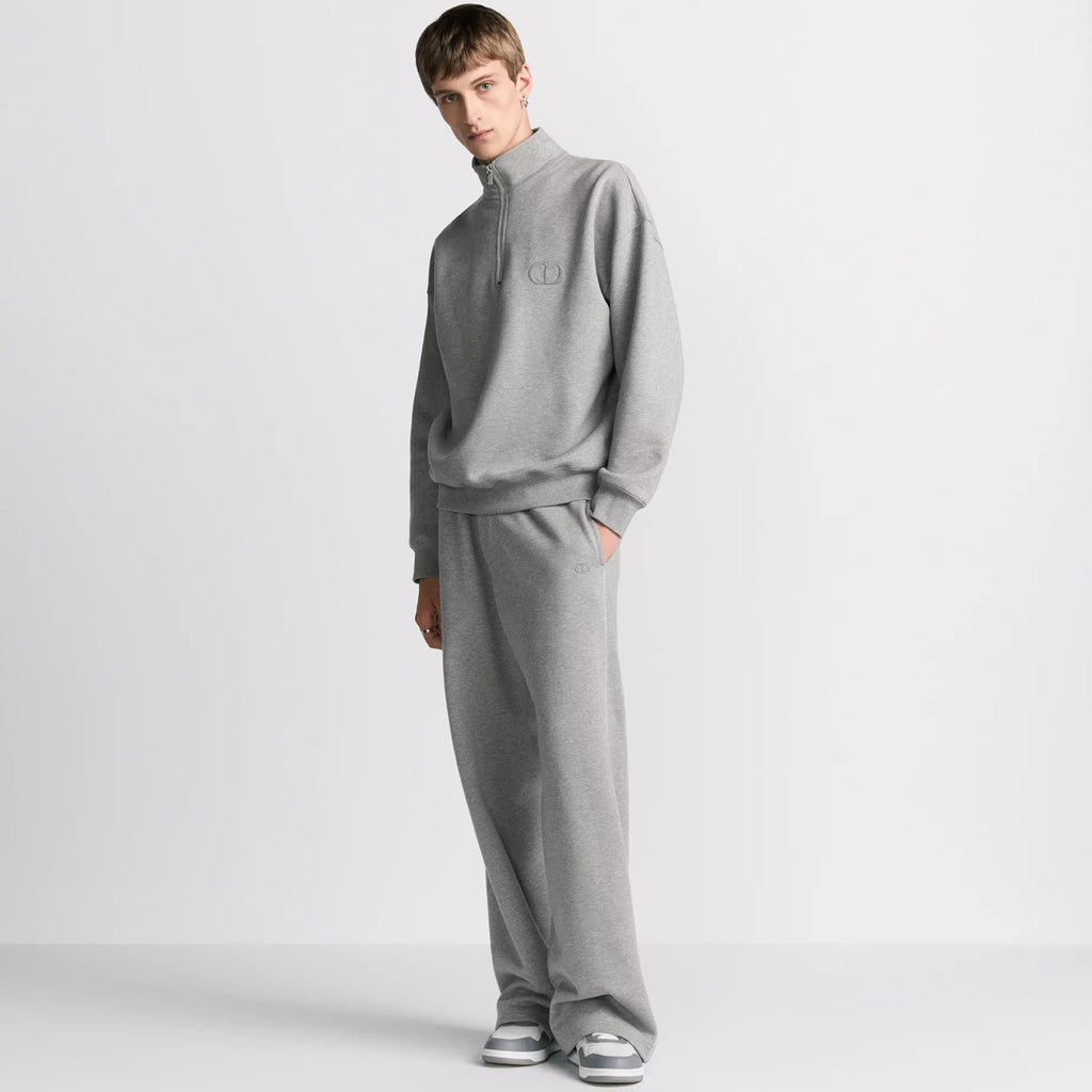 Dior Men's Spring/Autumn Solid Color Cotton Qilong Embroidered Logo Half-Zip Long-Sleeved Sweatshirt and Casual Sports Pants Set Suit #77946