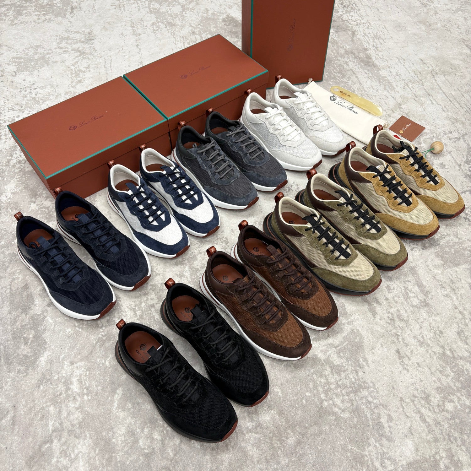Loro Piana Week End Walk Mesh Cowhide Suede Casual Sneakers #381648