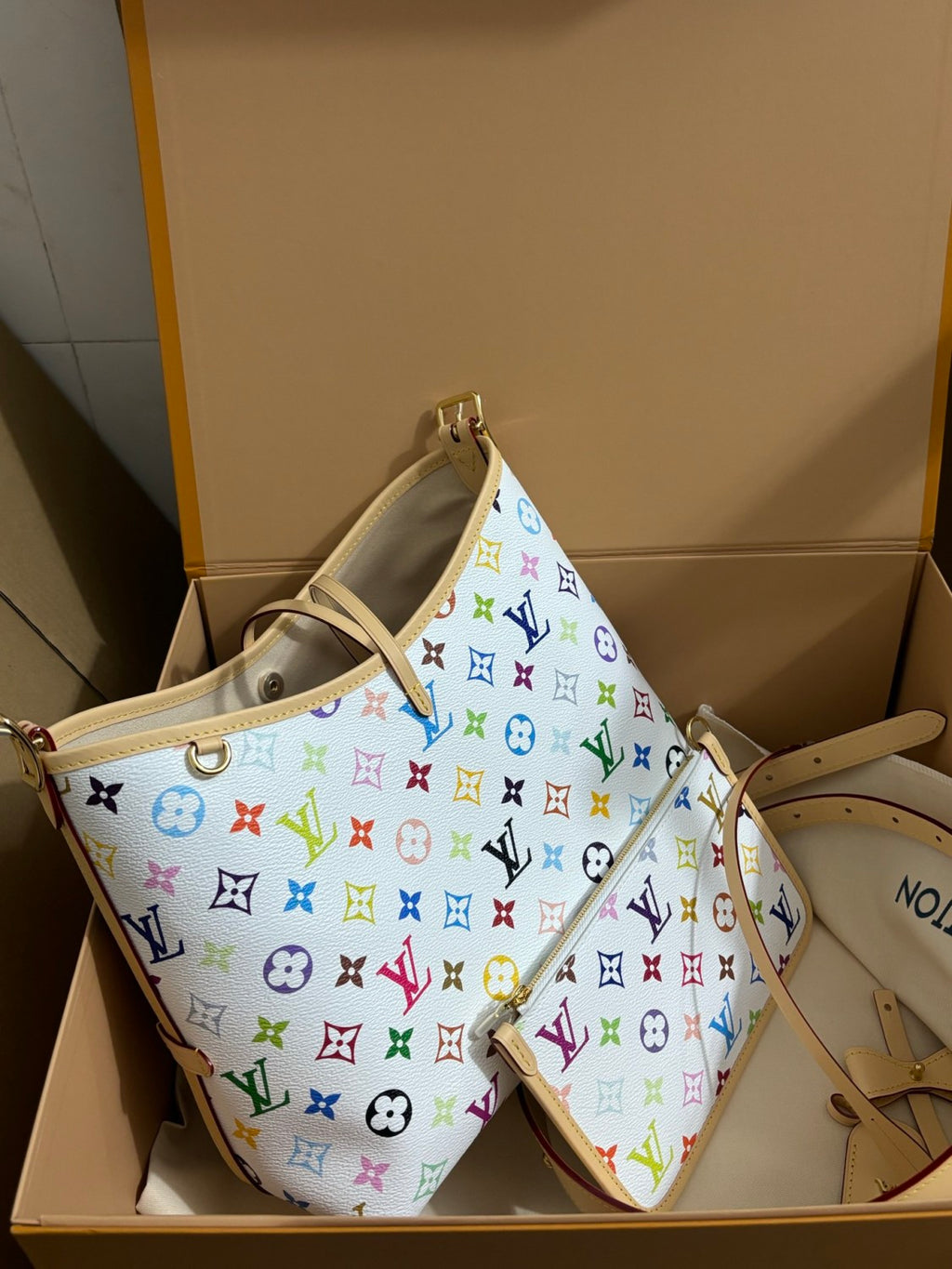 Louis Vuitton LV x TM CARRYALL Women's Detachable Adjustable Shoulder Strap Colorful Logo Printed Coated Canvas Tote Shoulder Bag Bags #75465