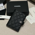CHANEL Caviar Quilted Passport Holder Black Women's Black Checkered Square Wallet with Gold and Silver Buckles #82319A