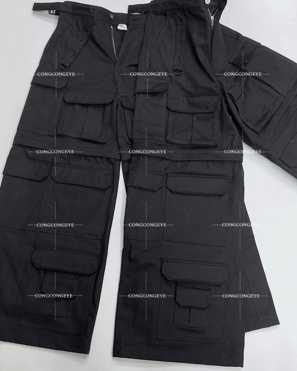 Vetements Men's Women's Four Seasons Solid Color Thickened Multi-Pocket Work Pants Loose Wide Leg Casual Denim Pants Ngvp #8669