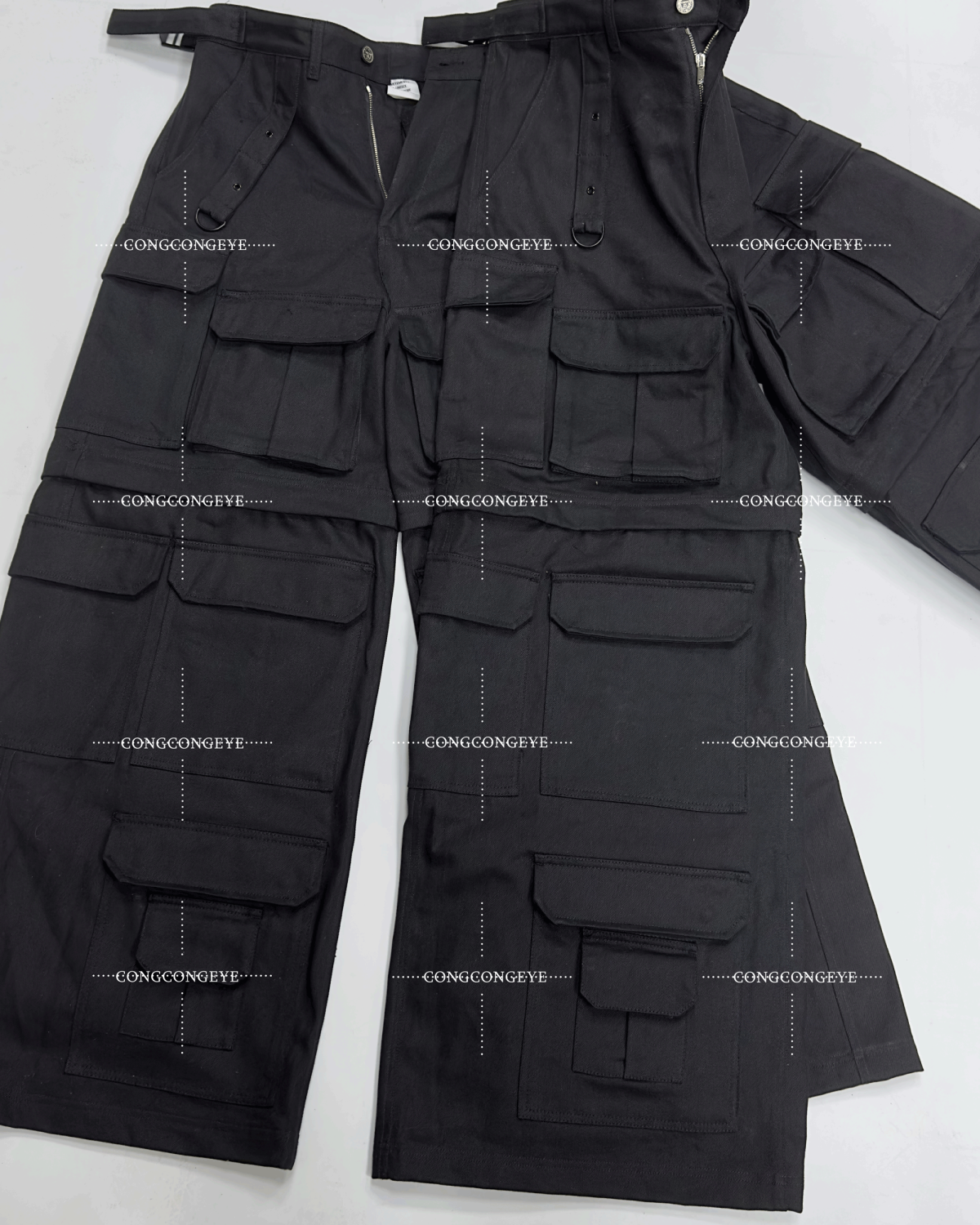 Vetements Men's Women's Four Seasons Solid Color Thickened Multi-Pocket Work Pants Loose Wide Leg Casual Denim Pants Ngvp #8669