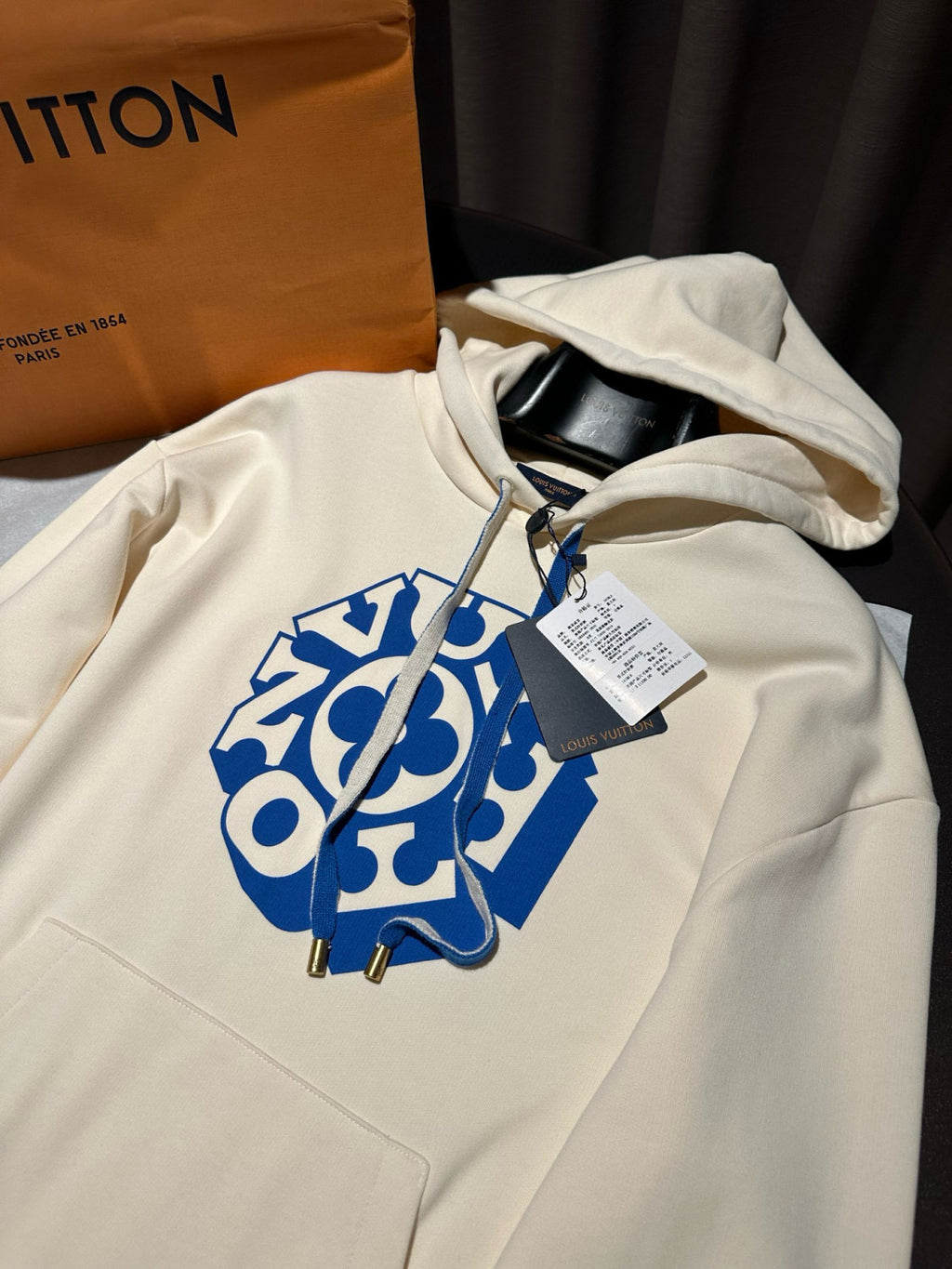 Louis Vuitton Vuitton Flower Pattern Print White Sweatshirt Fashion Trend Hooded Drawstring Men's Spring And Autumn Pullover Hoodie #81419