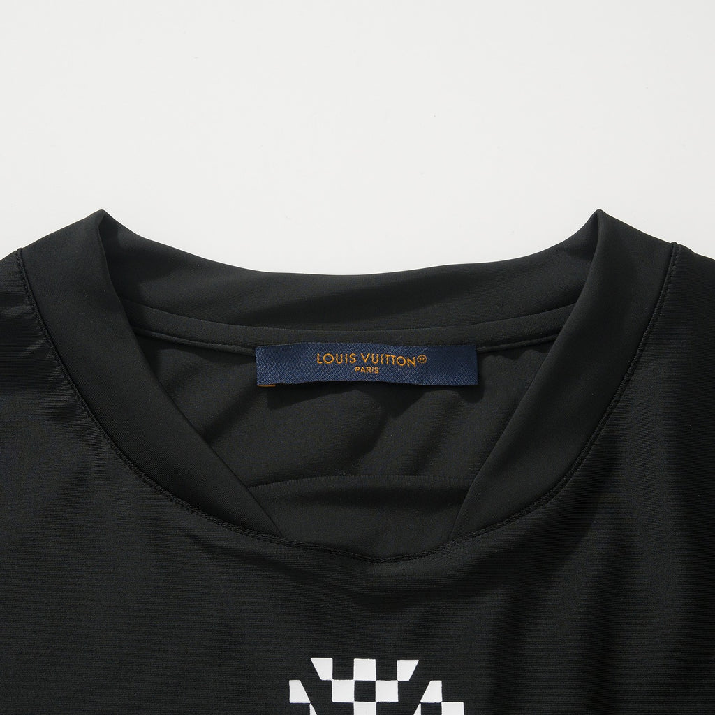 Louis Vuitton Men's Summer Black Letter Logo Round Neck Slim Short Sleeve T-Shirt #72838