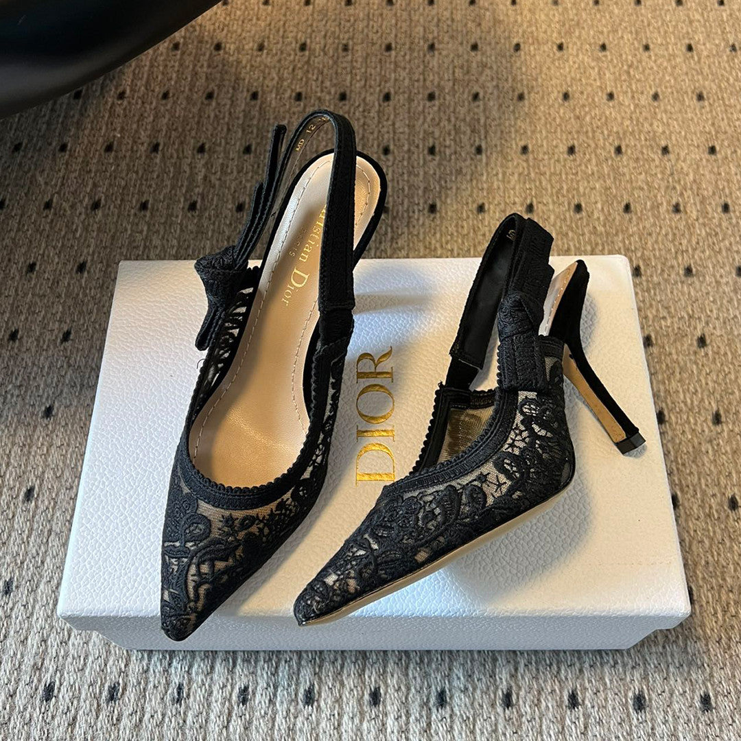 Dior Women's J'Adior Slingback Pump Spring/Summer Autumn Flower Embroidered Bow High Heels Pointed Thin Heels Casual Shoes Heel Height 6.5cm Heel Height 10.5cm #81722