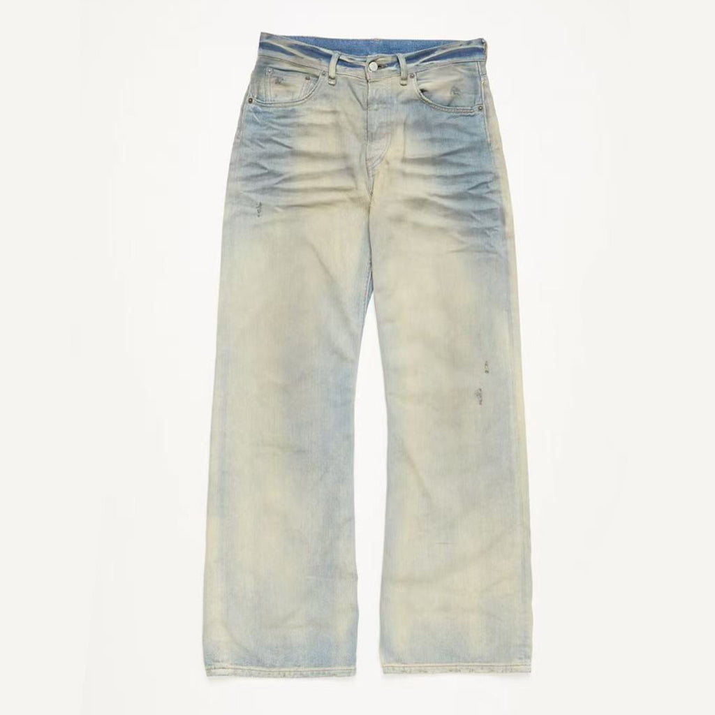 Acne Studios Men's Women's Fall And Winter Light Blue Dirty Vintage Washed Denim Jacket Fashion Casual Straight Jeans Pants Suit Set Ngvp #2652