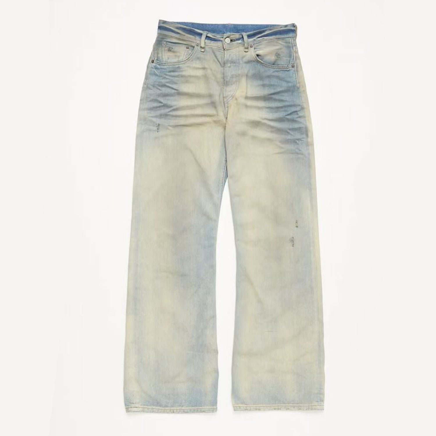 Acne Studios Men's Women's Fall And Winter Light Blue Dirty Vintage Washed Denim Jacket Fashion Casual Straight Jeans Pants Suit Set Ngvp #2652