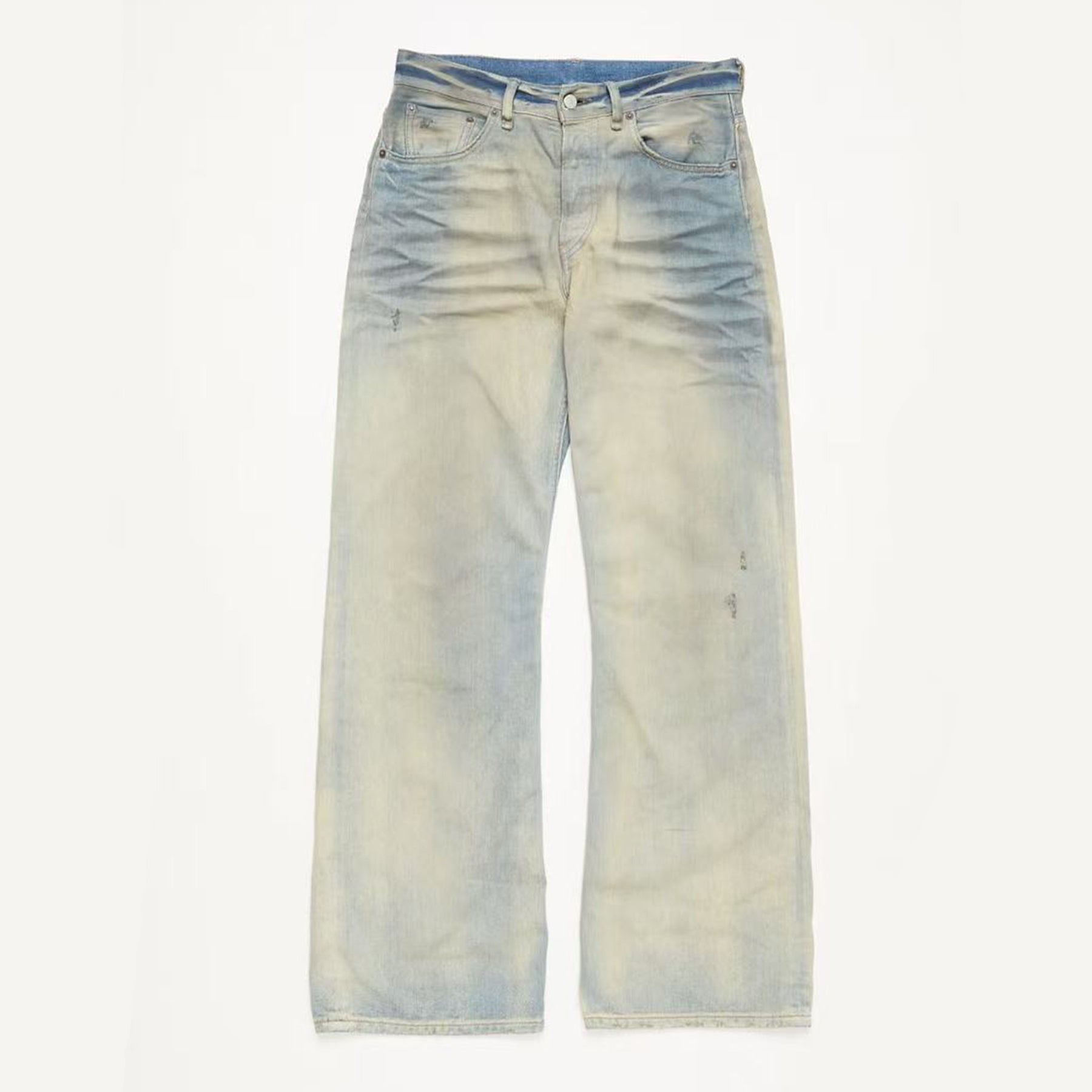 Acne Studios Men's Women's Fall And Winter Light Blue Dirty Vintage Washed Denim Jacket Fashion Casual Straight Jeans Pants Suit Set Ngvp #2652