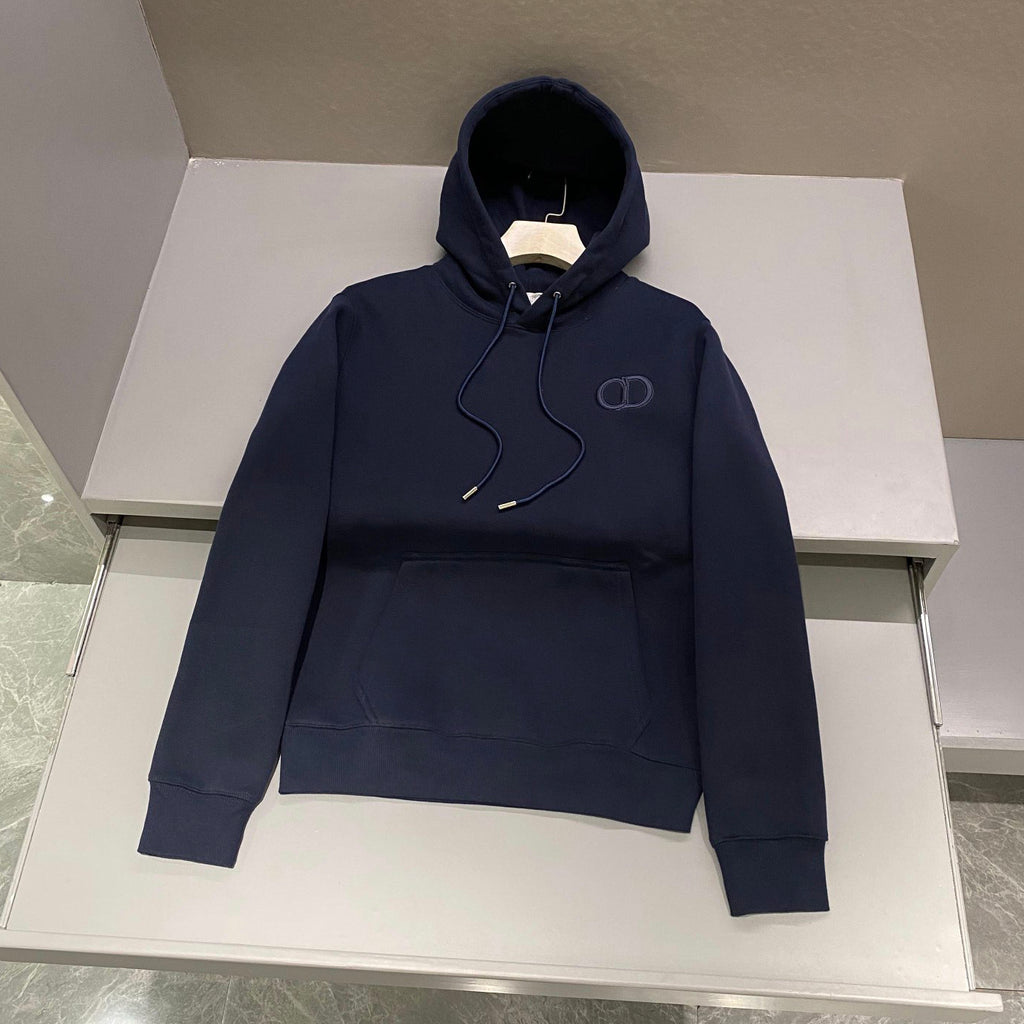 Dior Men's and Women's Spring and Autumn Solid Color Embroidered Logo Cotton Hooded Drawstring Sweatshirt Pullover #72938