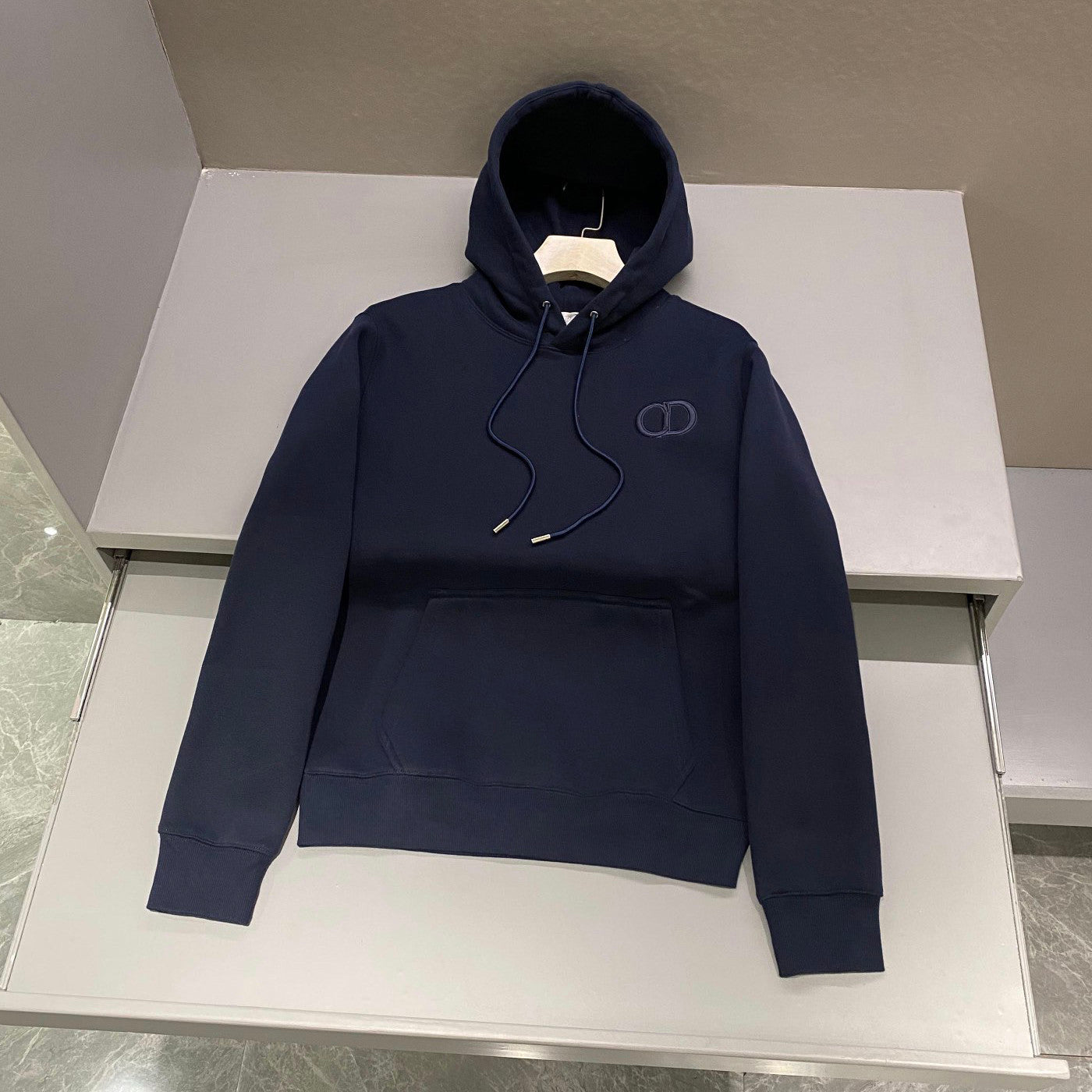 Dior Men's and Women's Spring and Autumn Solid Color Embroidered Logo Cotton Hooded Drawstring Sweatshirt Pullover #72938