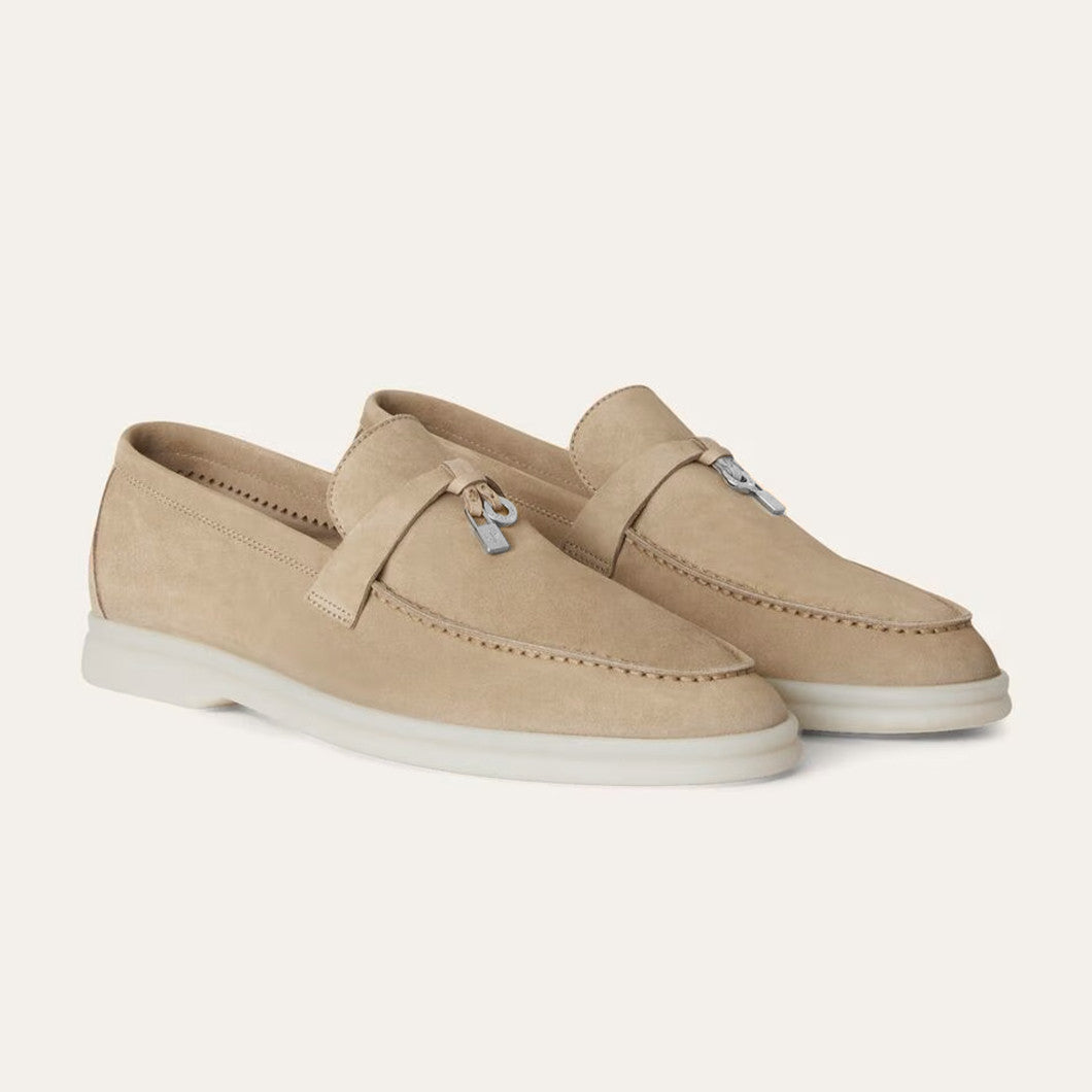 Loro Piana Women's Summer Charms Walk Mocassin Shoes Suede Round-Toe Solid-Color All-Season Casual Shoes #81538