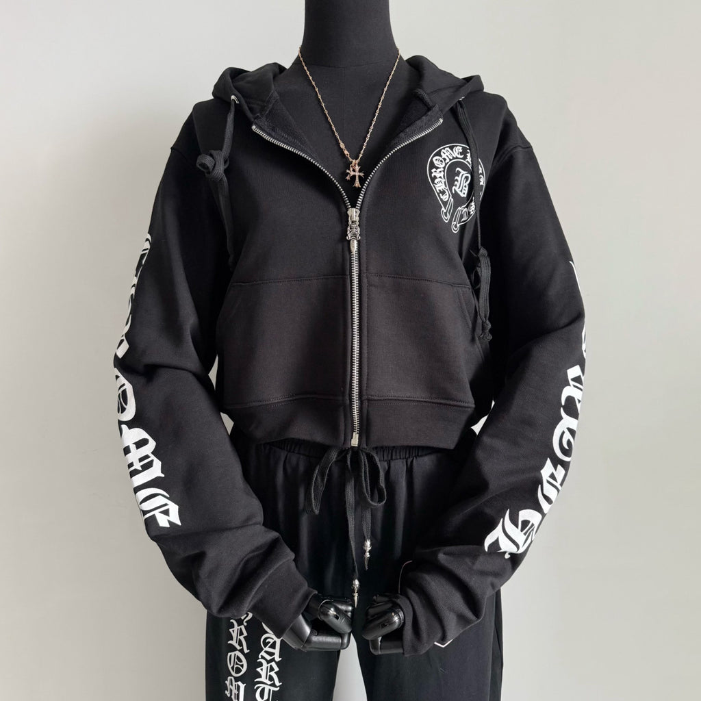 Chrome Hearts Women's And Men's Fashion Casual Solid Color Hooded Zipper Pullover with Letter Print Pattern Loose Fit Jacket #78493