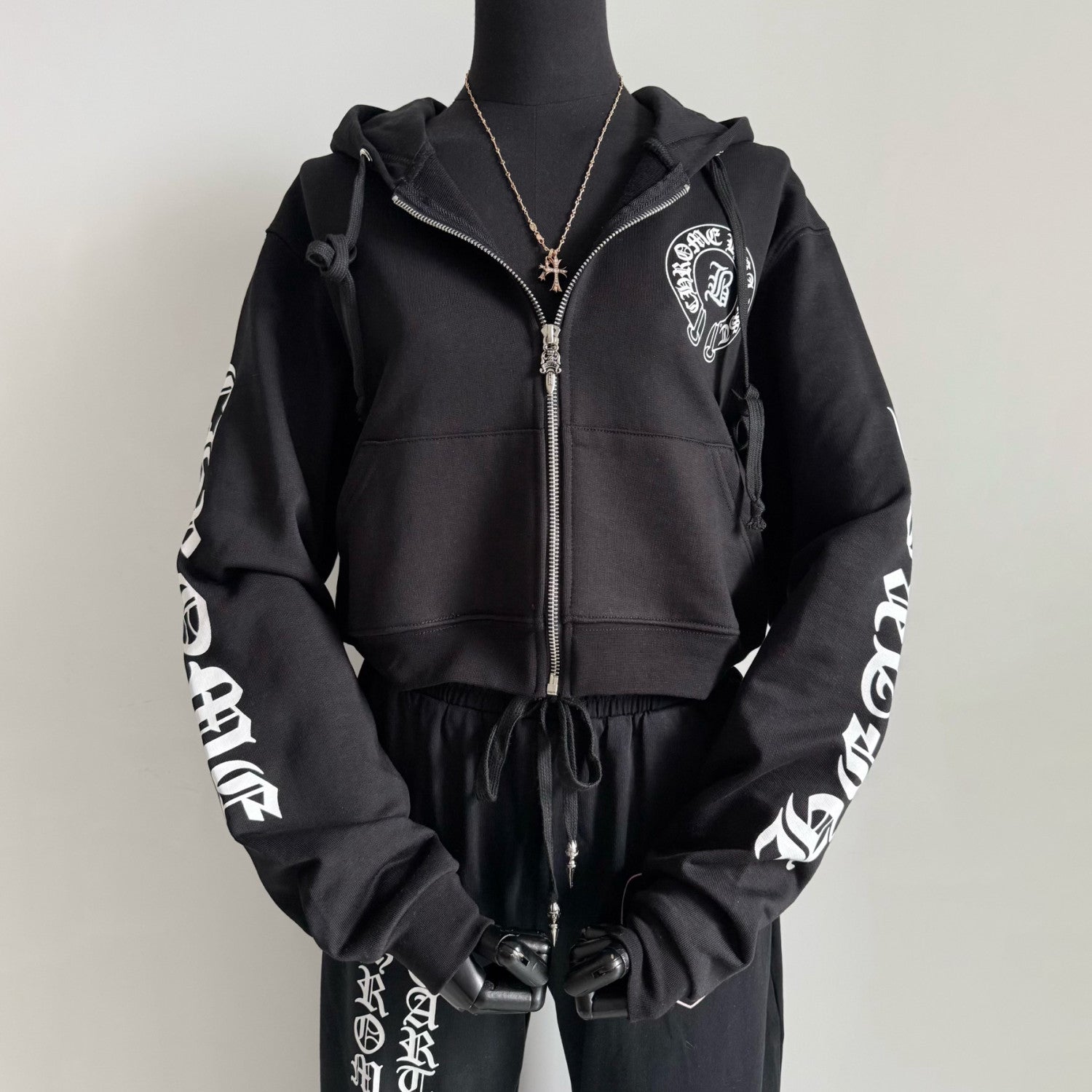 Chrome Hearts Women's And Men's Fashion Casual Solid Color Hooded Zipper Pullover with Letter Print Pattern Loose Fit Jacket #78493