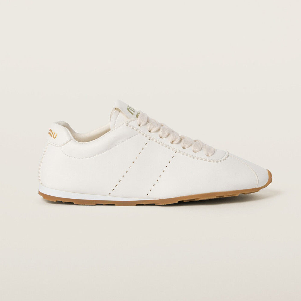 MiuMiu Women's Plume Nappa Leather and Suede Sneakers Four Seasons Round Toe Lace Up Solid Color Low Derby Shoes Casual Shoes #81347