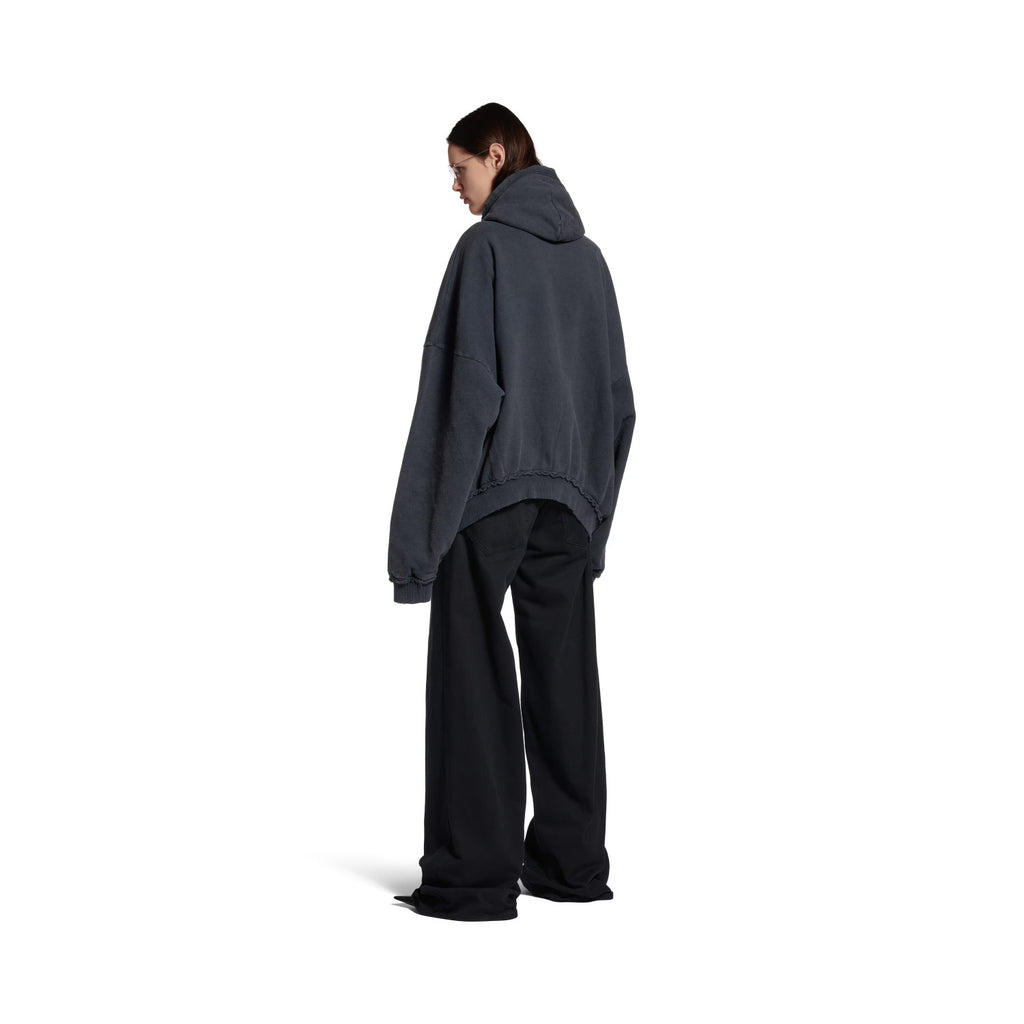Balenciaga ﻿Men's And Women's Retro High Street Fashion Designer Pulled Zipper Large Fit Hoodie With Letter Print Faded Black Sweatshirt Ngvp #2285