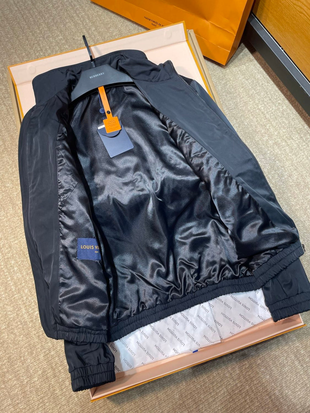 Louis Vuitton Men's Spring/summer Casual Fashion Solid Color Logo Embossed Zipper Cuff Elastic Mixed Leather Sports Jacket #78366