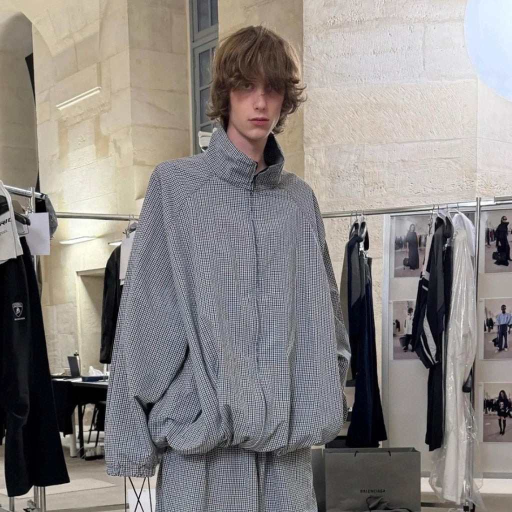 Balenciaga Men's And Women's Fall/Winter Fashion Casual Oversized Drop Shoulder Logo Embroidered Fine Checkered Trench Coat Jacket #78749