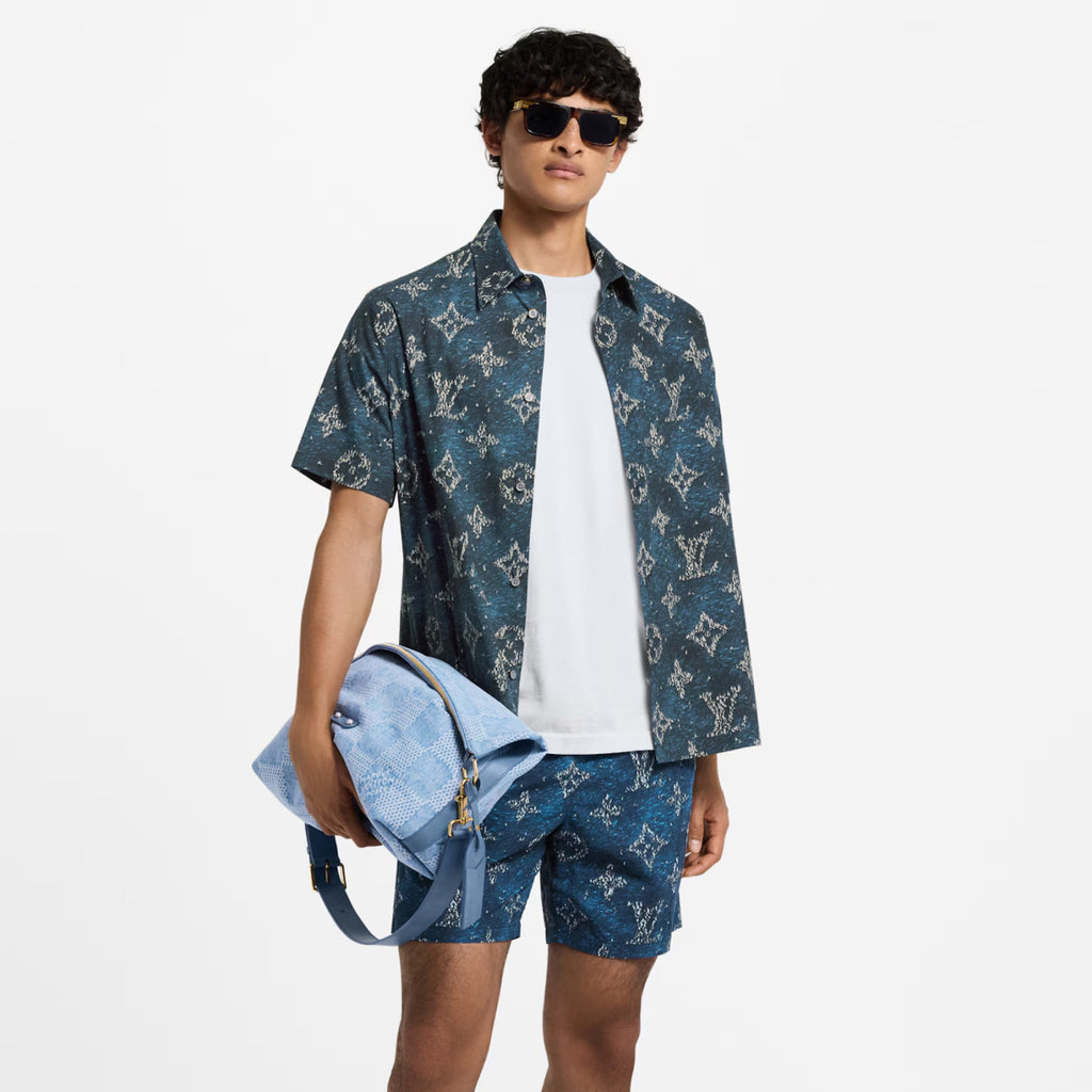 Louis Vuitton Men's Summer Logo Print Single Breasted Silk Short Sleeved Shirt And Casual Drawstring Shorts Suit Set #76997