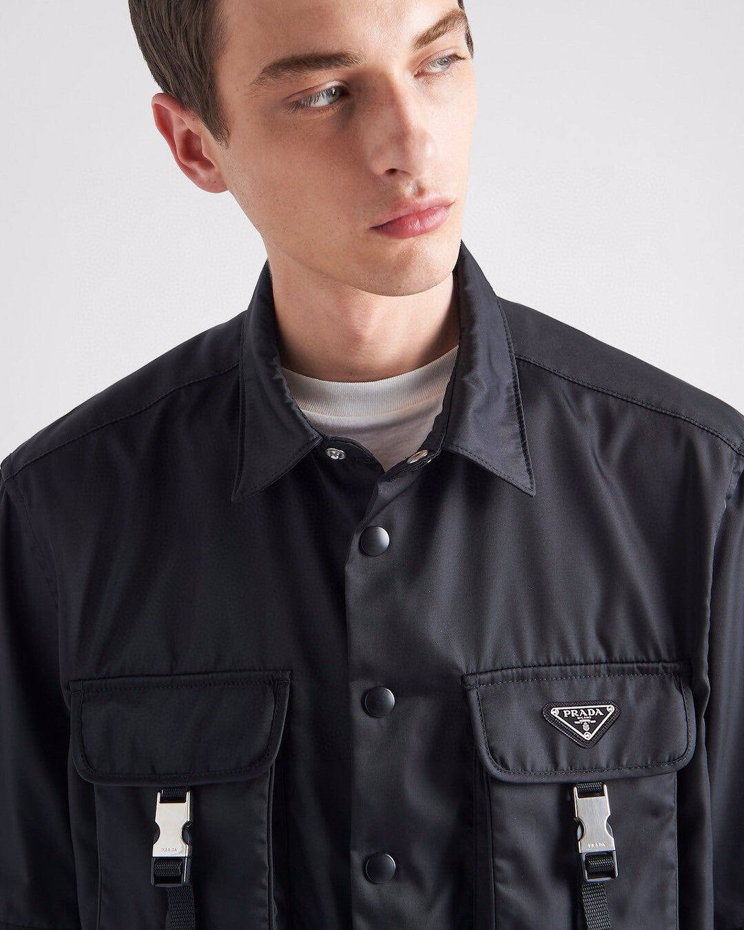 Prada Men's Spring And Fall Pure Nylon Color Lapel Loose Single Breasted Long Sleeved Shirt Jacket #98748