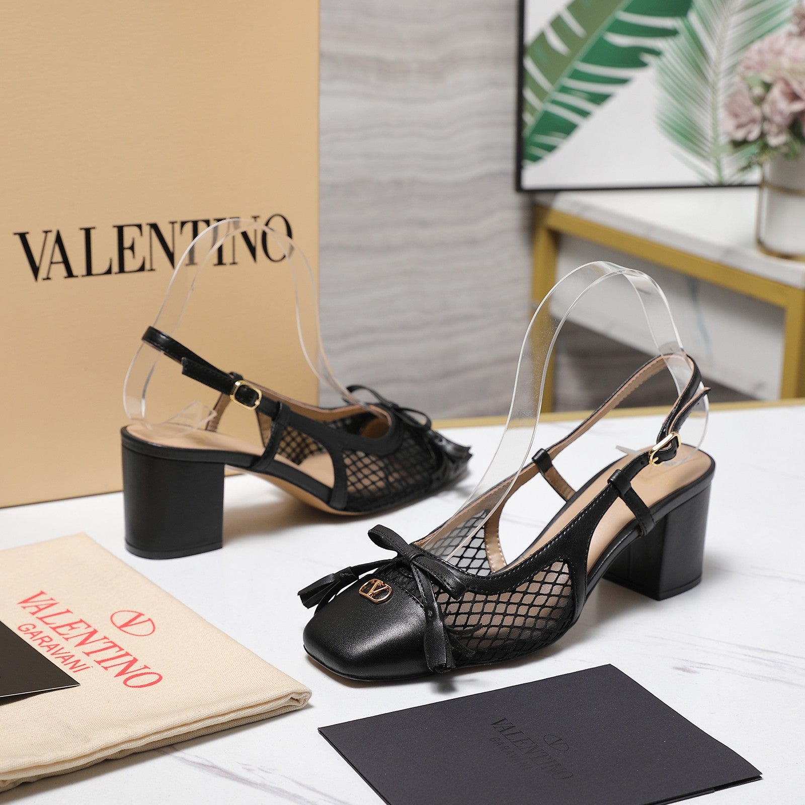Valentino Valet Du Roi Slingback Pump In Mesh And Kidskin 60mm for Woman #379977