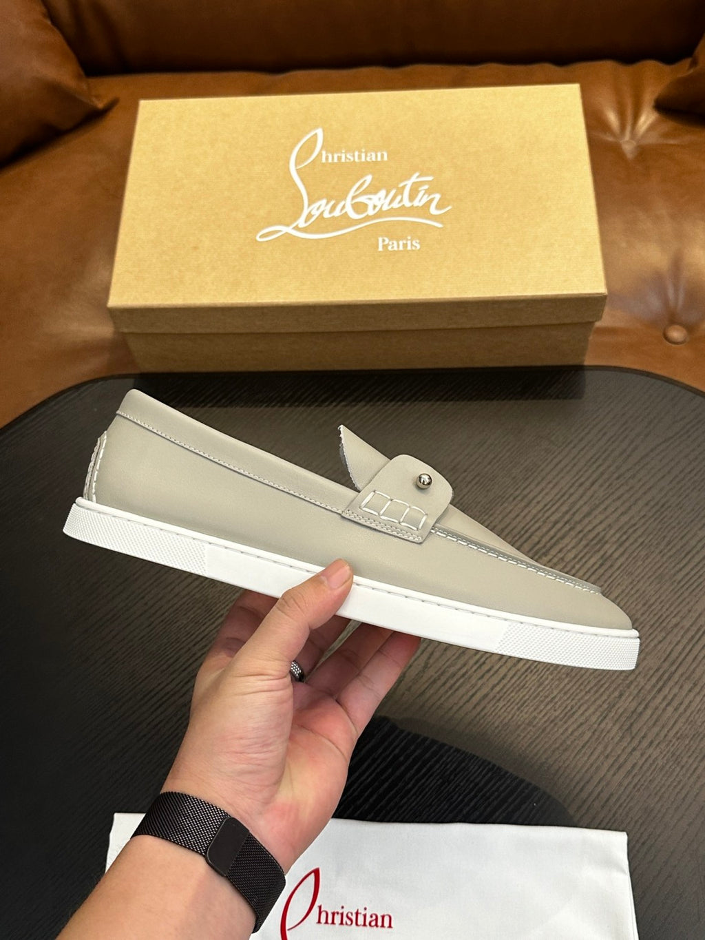Christian Louboutin Men's Solid Color Cowhide Leather Casual Flat Loafers Shoes #77839
