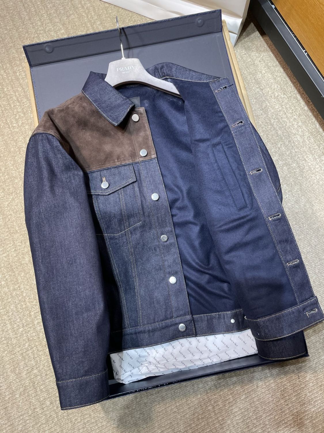 PRADA Navy Denim And Suede Blouson Jacket #334279