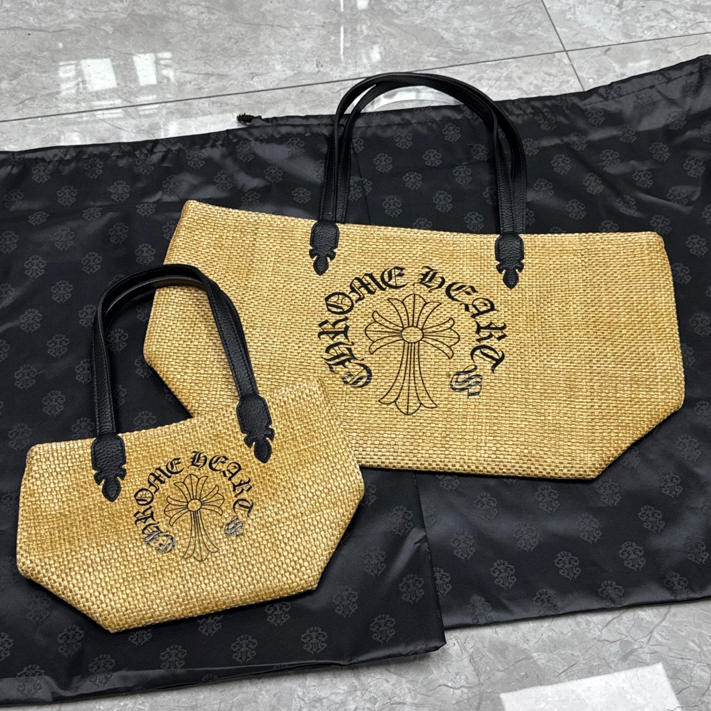 Chrome Hearts Women's Solid Color Sanskrit Print Waterproof Straw Shopping Bag Handbag Tote Bags #77936