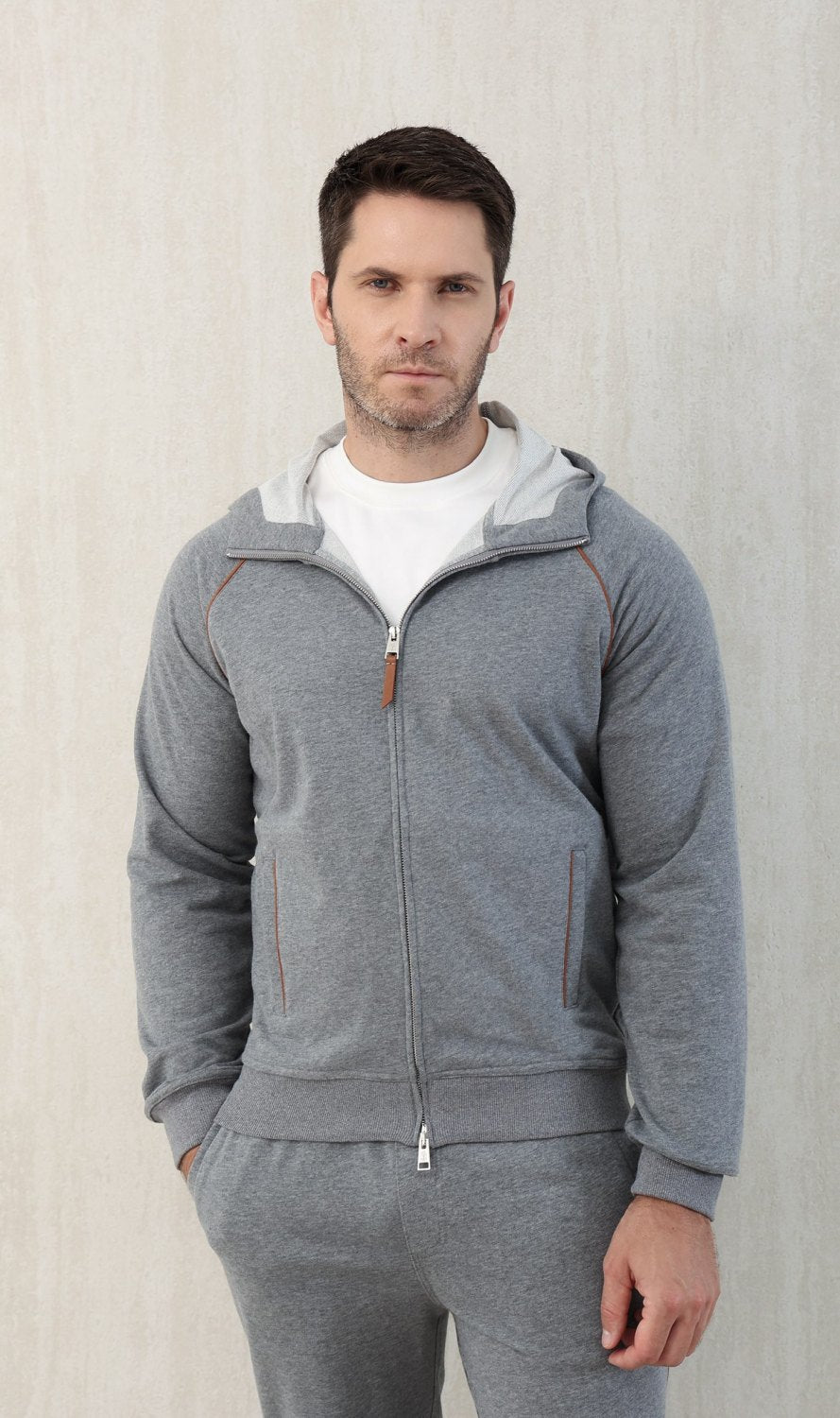 Brunello Cucinelli Men's Techno Cotton French Terry Hooded Long Sleeve Casual Athletic Sweatshirt Solid Color Zipper Spring Jacket Ngvp #1675