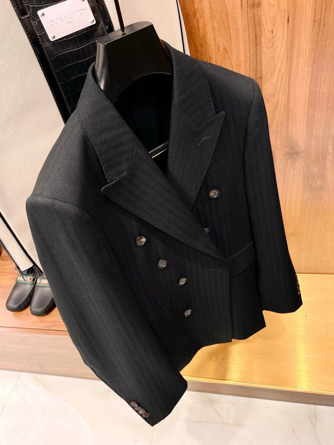 Louis Vuitton Men's Fall And Winter Business High-end Tide Wool Double-breasted Blazer Top Wedding Suit Casual Pants Black Suit Set Ngvp #2443