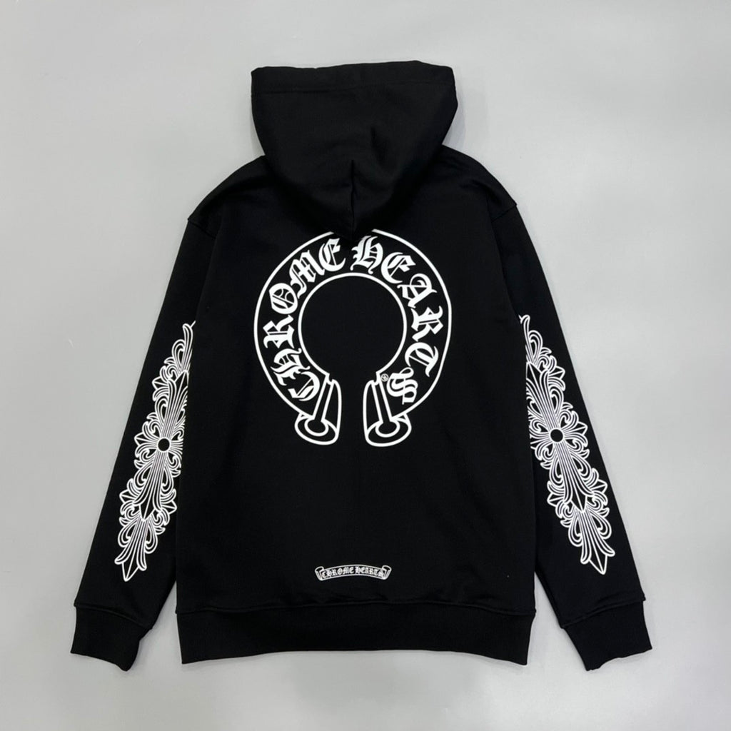 Chrome Hearts Men's and Women's Fall/Winter Fashion Casual Solid-Color Minimalist Sanskrit Letter Small Logo Print Hooded Zipper Sweatshirt Jacket #78517