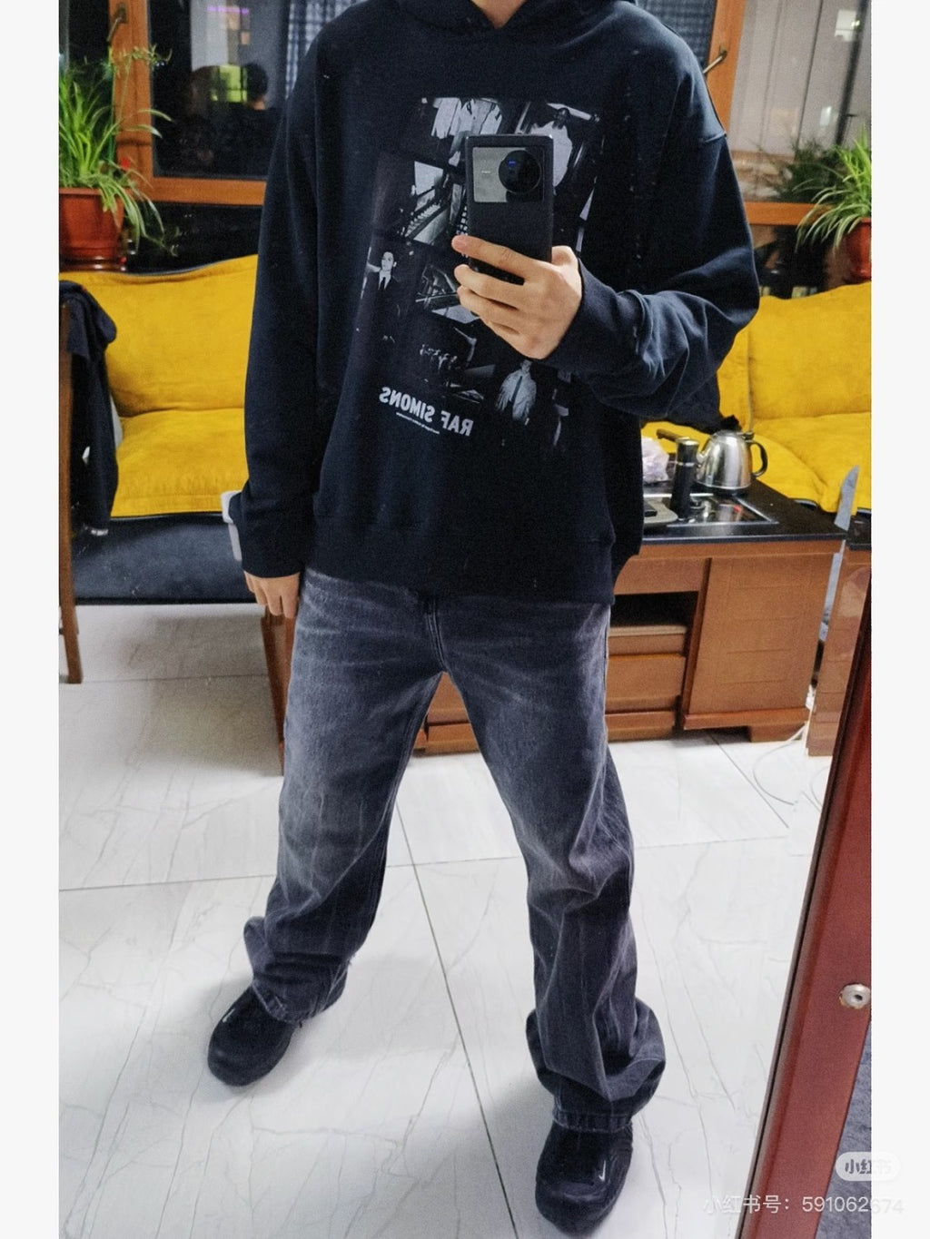 Raf Simons Men's Autumn And Winter Portrait Letter Print Os Loose Washed Sweatshirt Vibe Wind Hoodie High Street Trend Hooded Sweatshirt Ngvp #2459