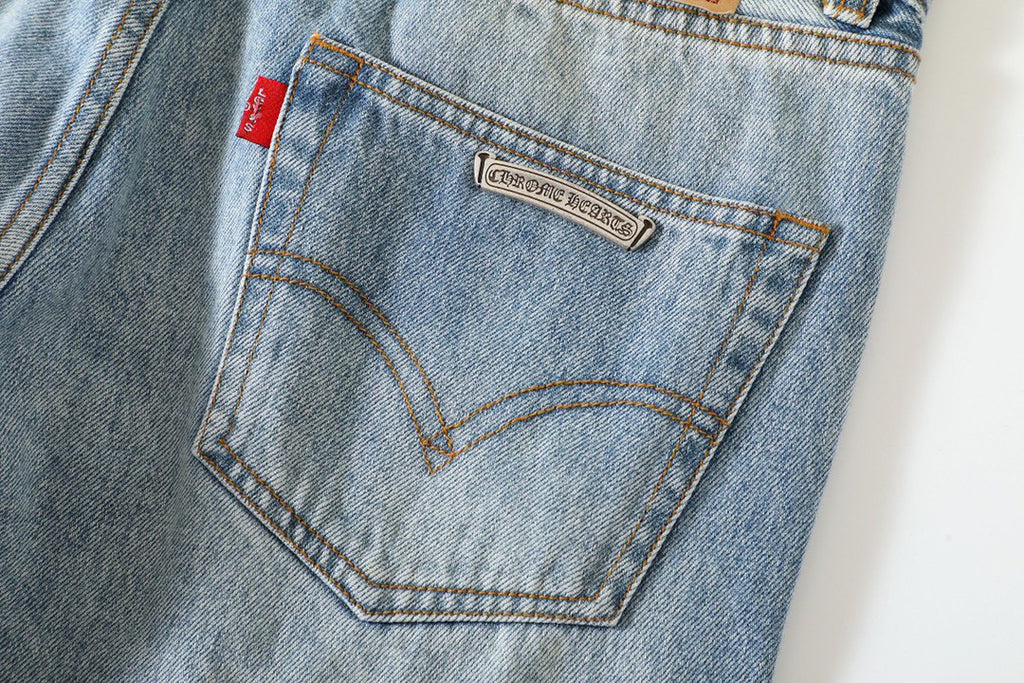 Chrome Hearts Light Blue Graffiti Jeans Pants #96564