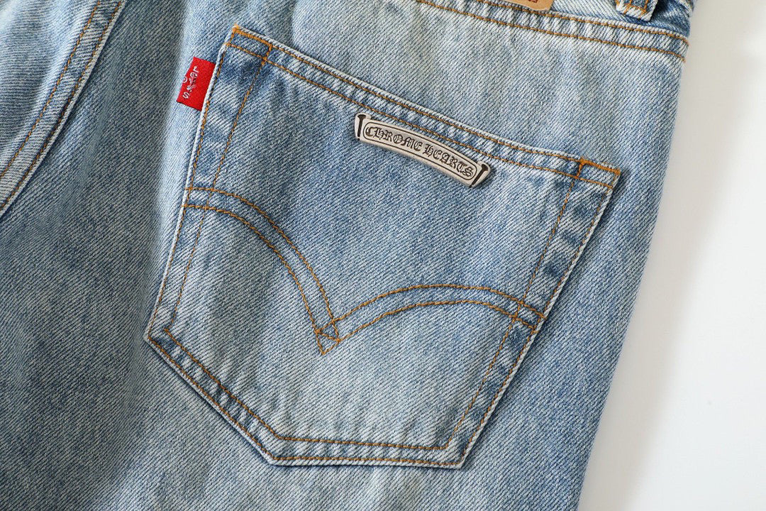 Chrome Hearts Light Blue Graffiti Jeans Pants #96564