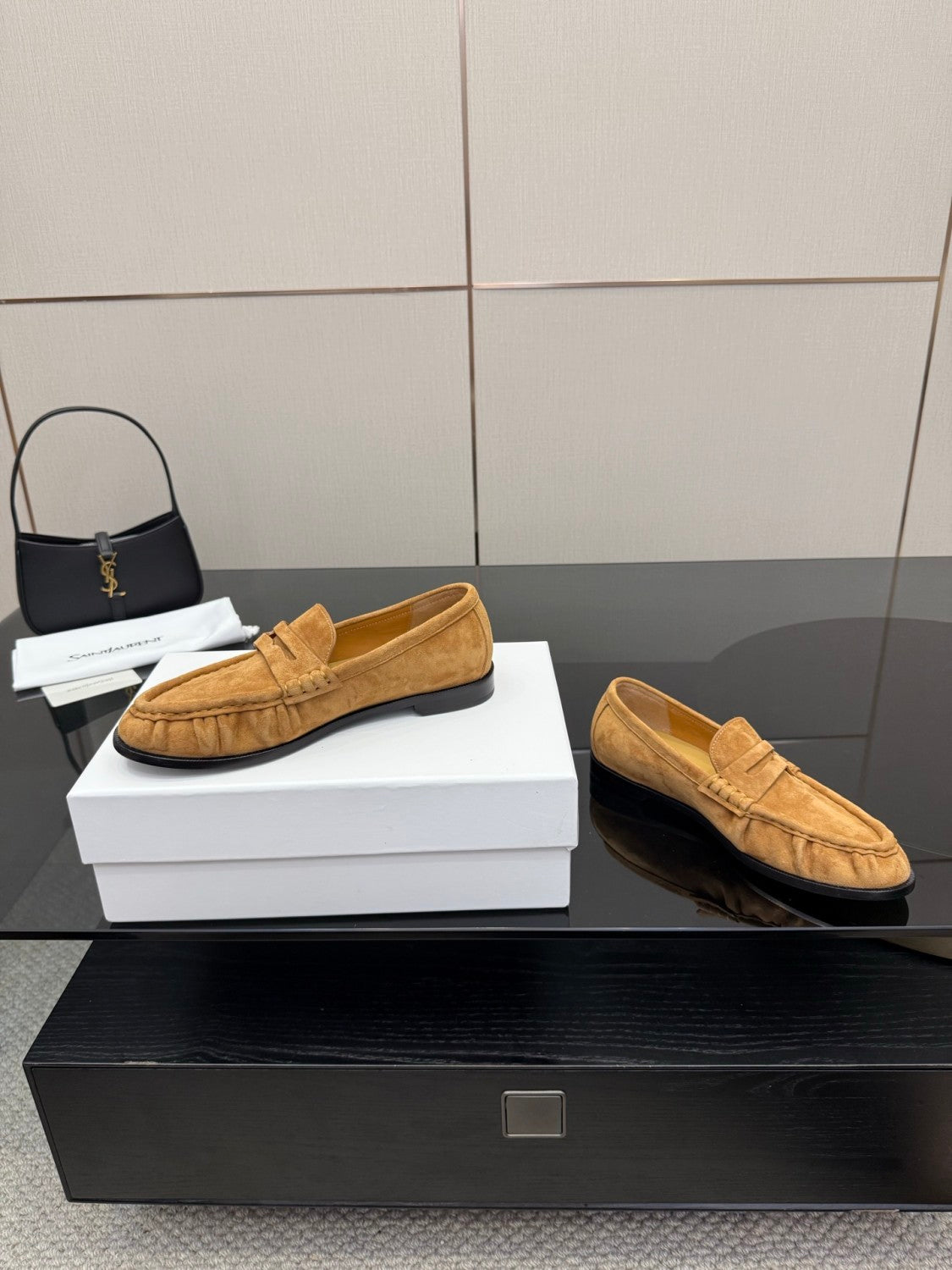 Saint Laurent Women's Autumn/Winter Fashion Casual Sheepskin Suede Round Toe Slip On Flat Loafers Casual Shoes #78376