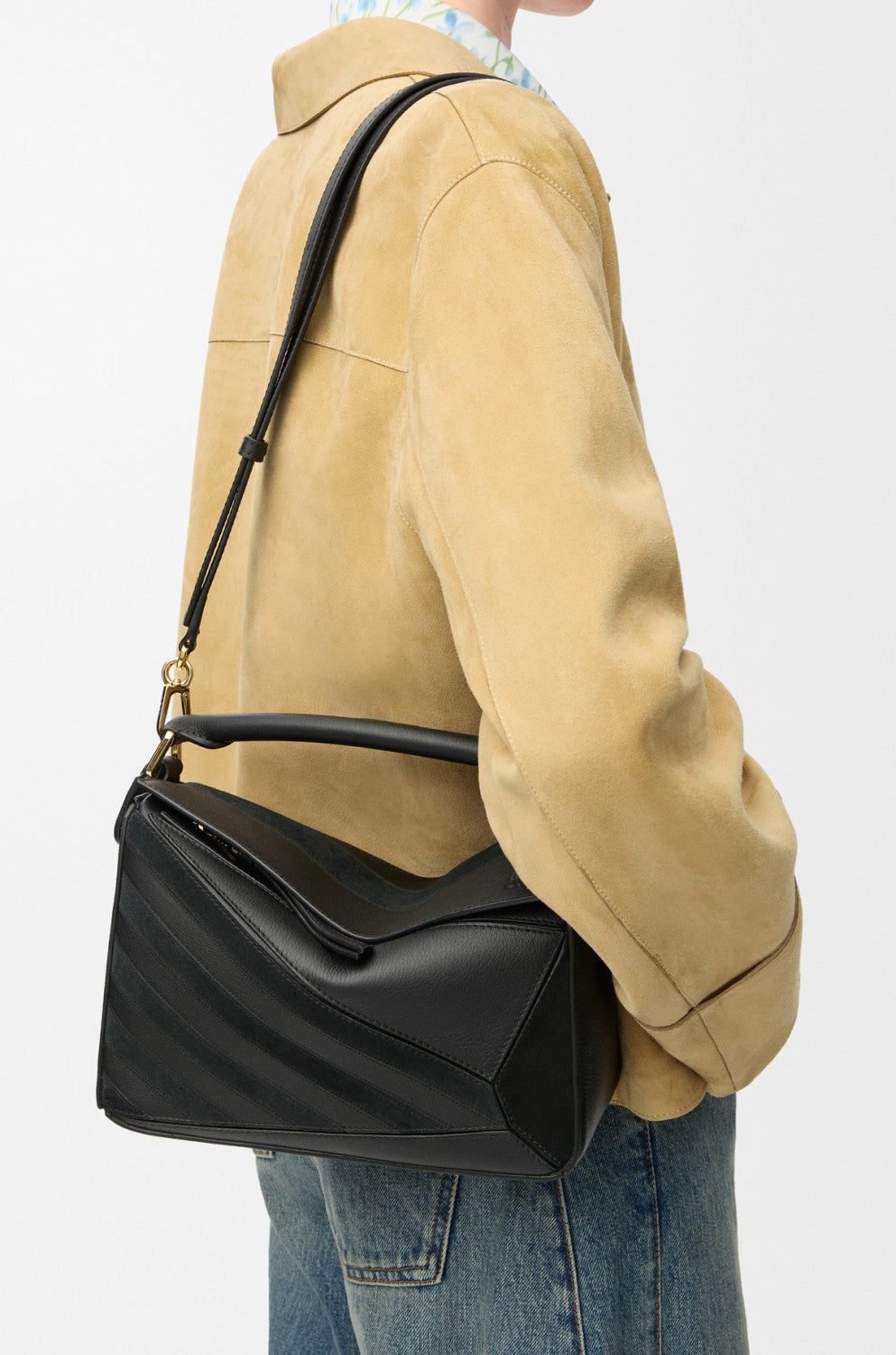 LOEWE Small Puzzle bag in classic calfskin suede Brown #335950