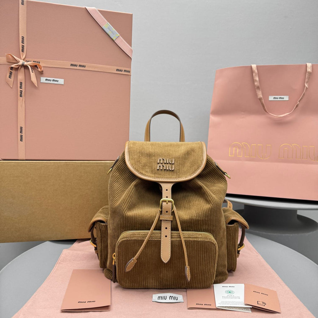 MiuMiu Large Cinnamon Corduroy Backpack #334155