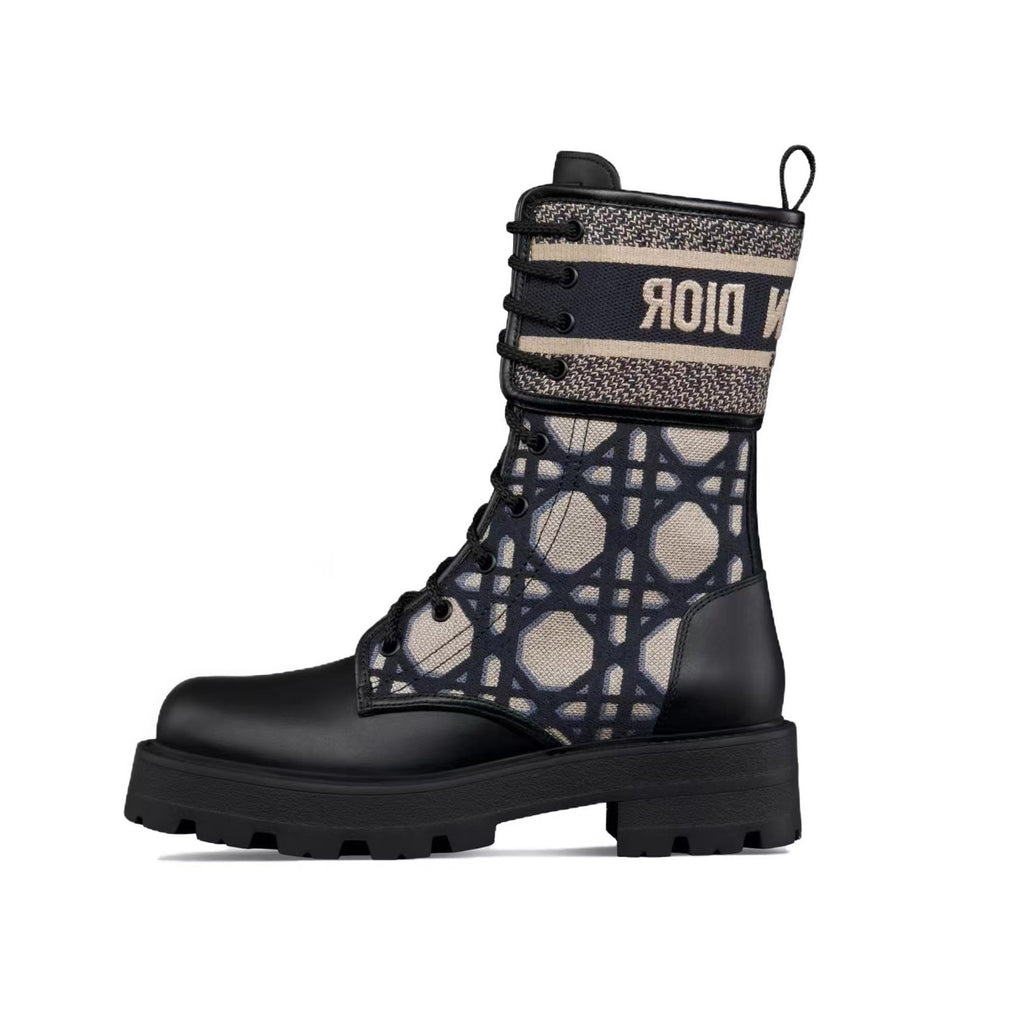 Dior Women's Autumn/Winter Fashion Casual Round Toe Lace Up Leather Light Sole Embroidered Lace Up Martin Boots Shoes #78289
