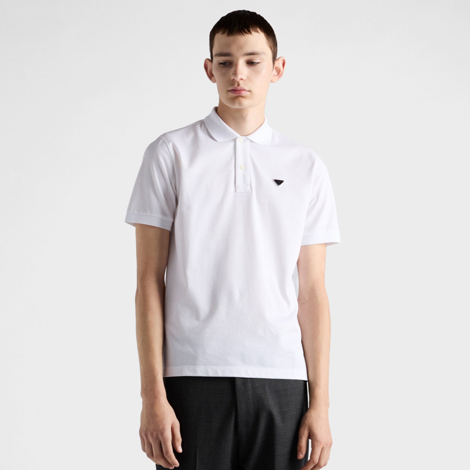 Prada Men's Summer Solid Color Metal Logo Cotton Polo Shirt Short Sleeve T-Shirt #77798