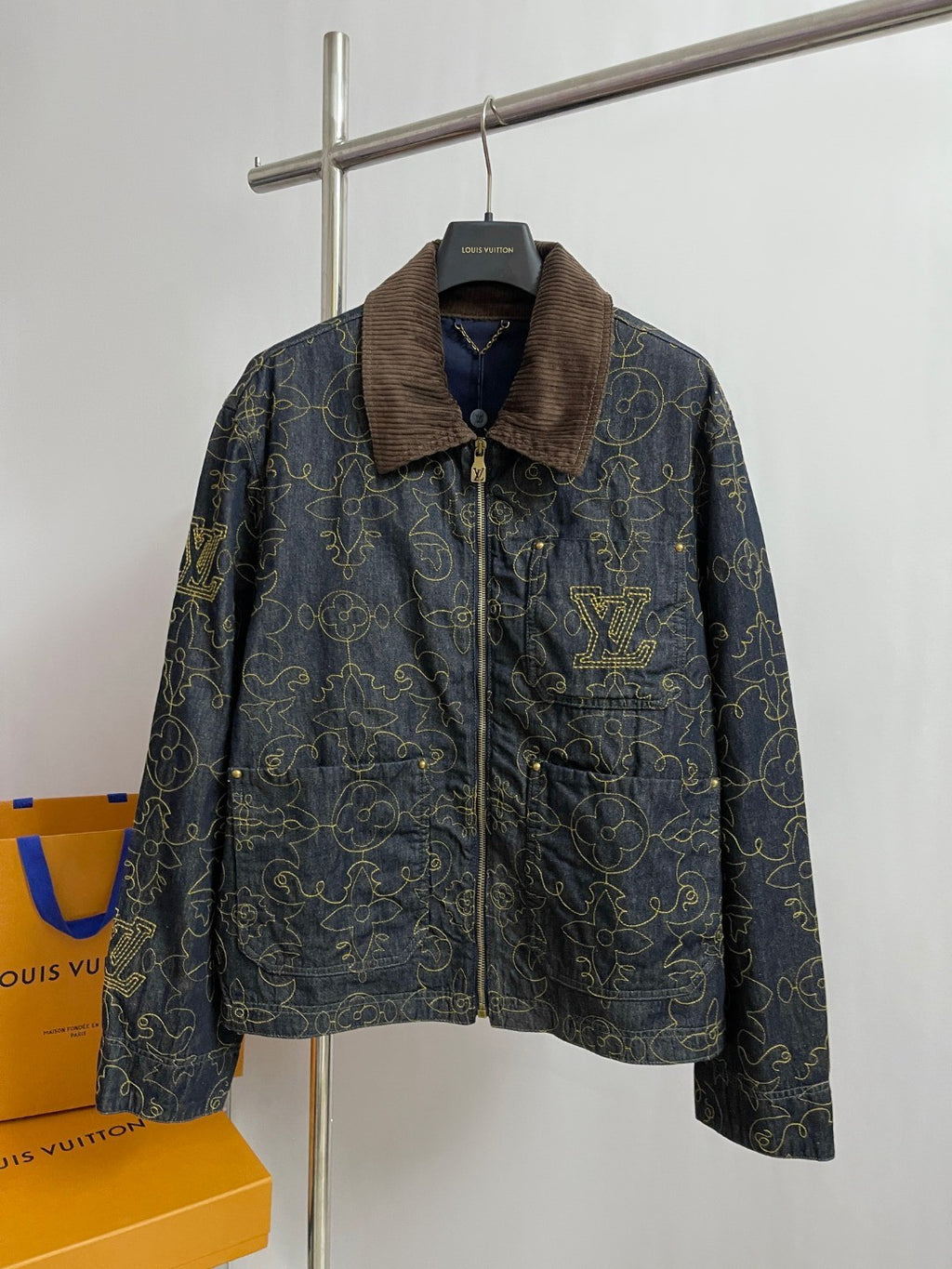 Louis Vuitton Men's Spring And Fall Logo Embroidery Zipper Lapel Long Sleeved Denim Jacket Casual Jeans Pants Suit Set #75267