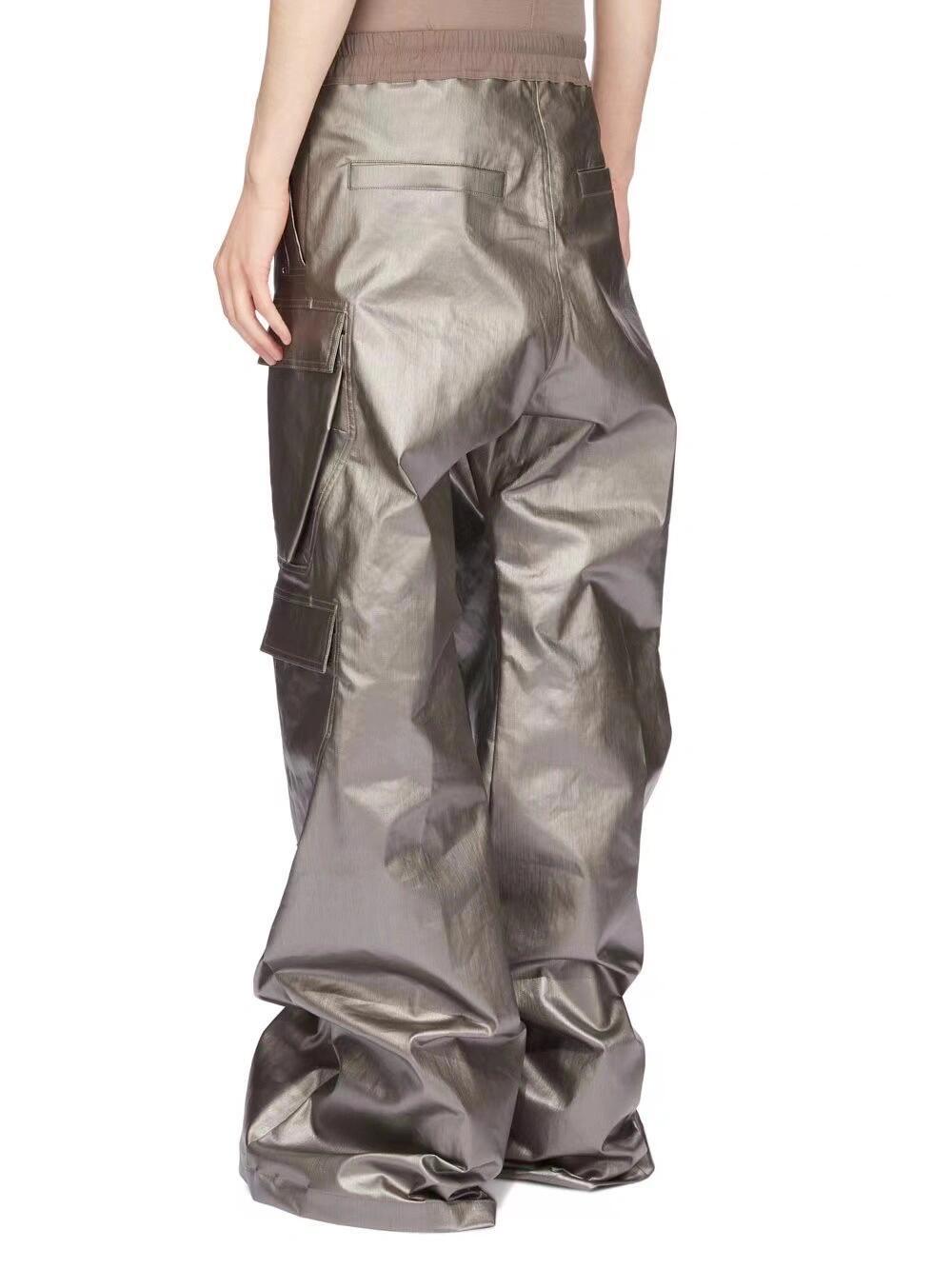 Rick Owens Men's Spliced Side Pockets Solid Color Coated Wide Leg Jeans Spring & Autumn Casual Long Pants Ngvp #1518