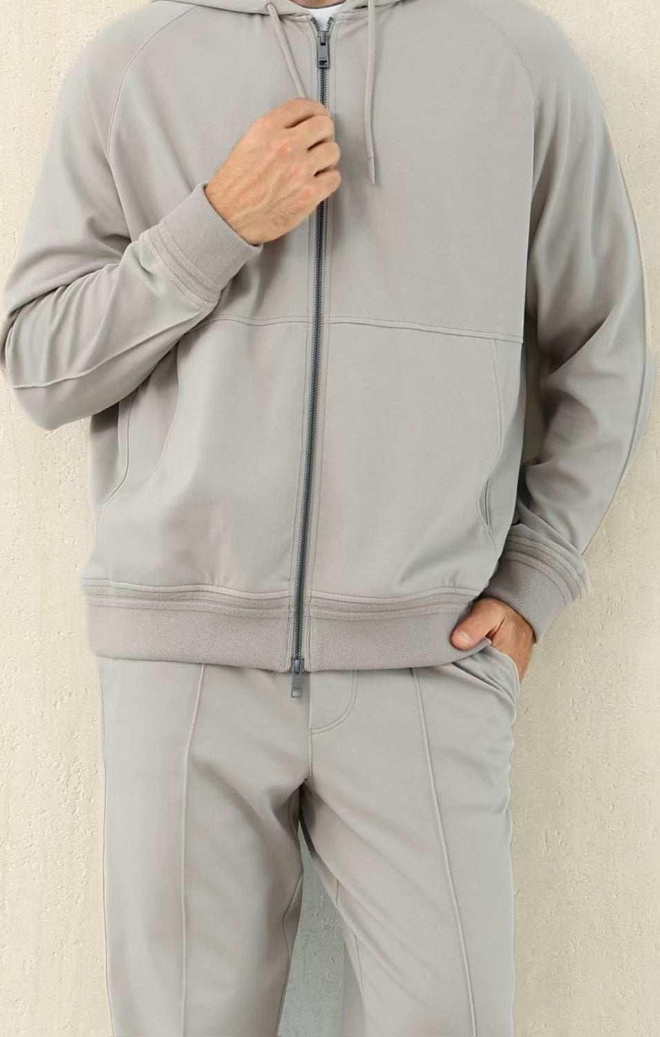 Ermenegildo Zegna Men's Spring/Fall Zipper Drawstring Hoodie Sweatshirt & Solid-Color Casual Pants Suit Set Ngvp #2352