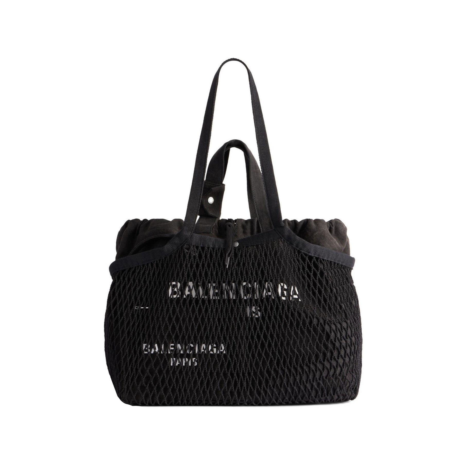 Balenciaga Women's Monogrammed Printed Drawstring Closure Mesh Pocket Tote Bag Bags #75669
