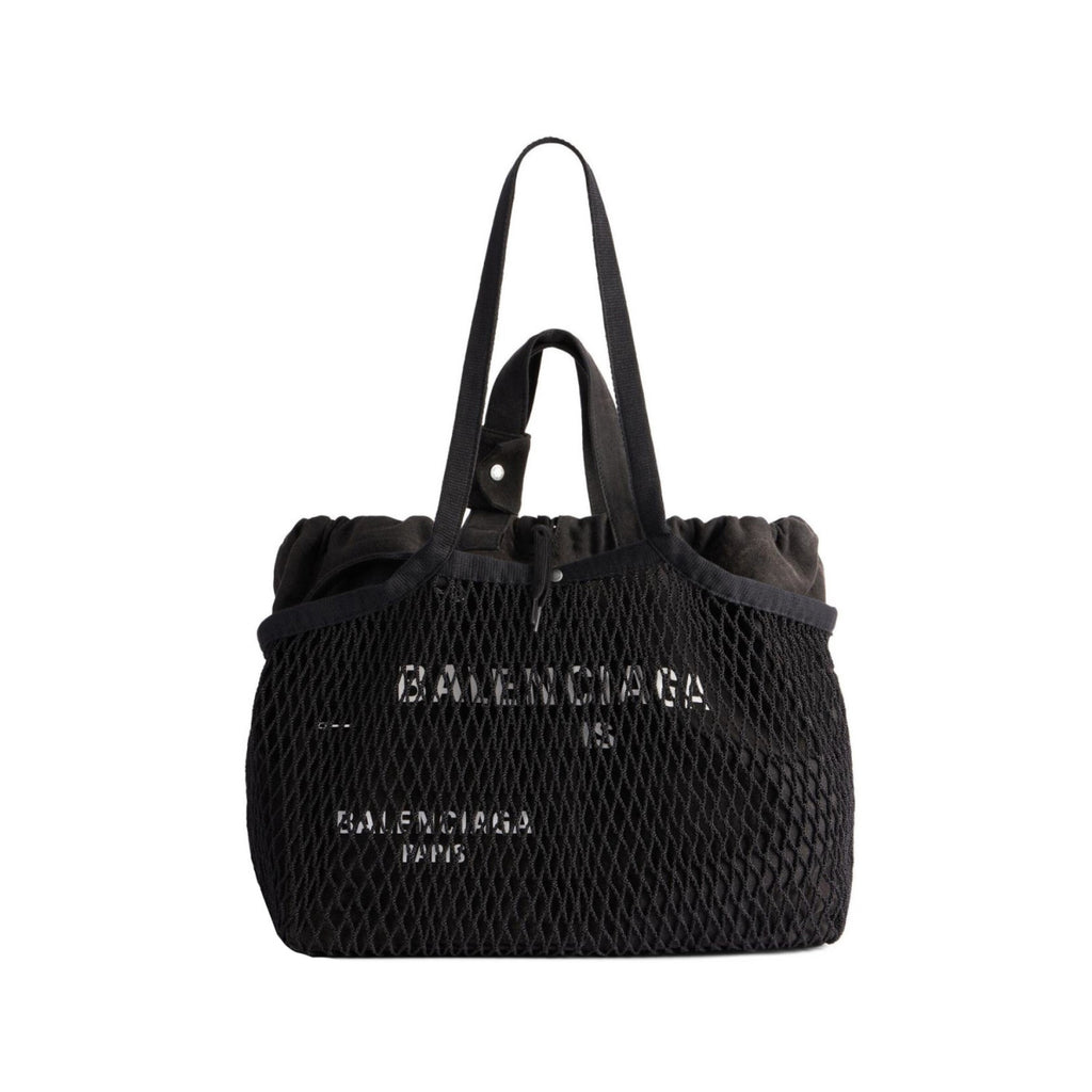 Balenciaga Women's Monogrammed Printed Drawstring Closure Mesh Pocket Tote Bag Bags #75669