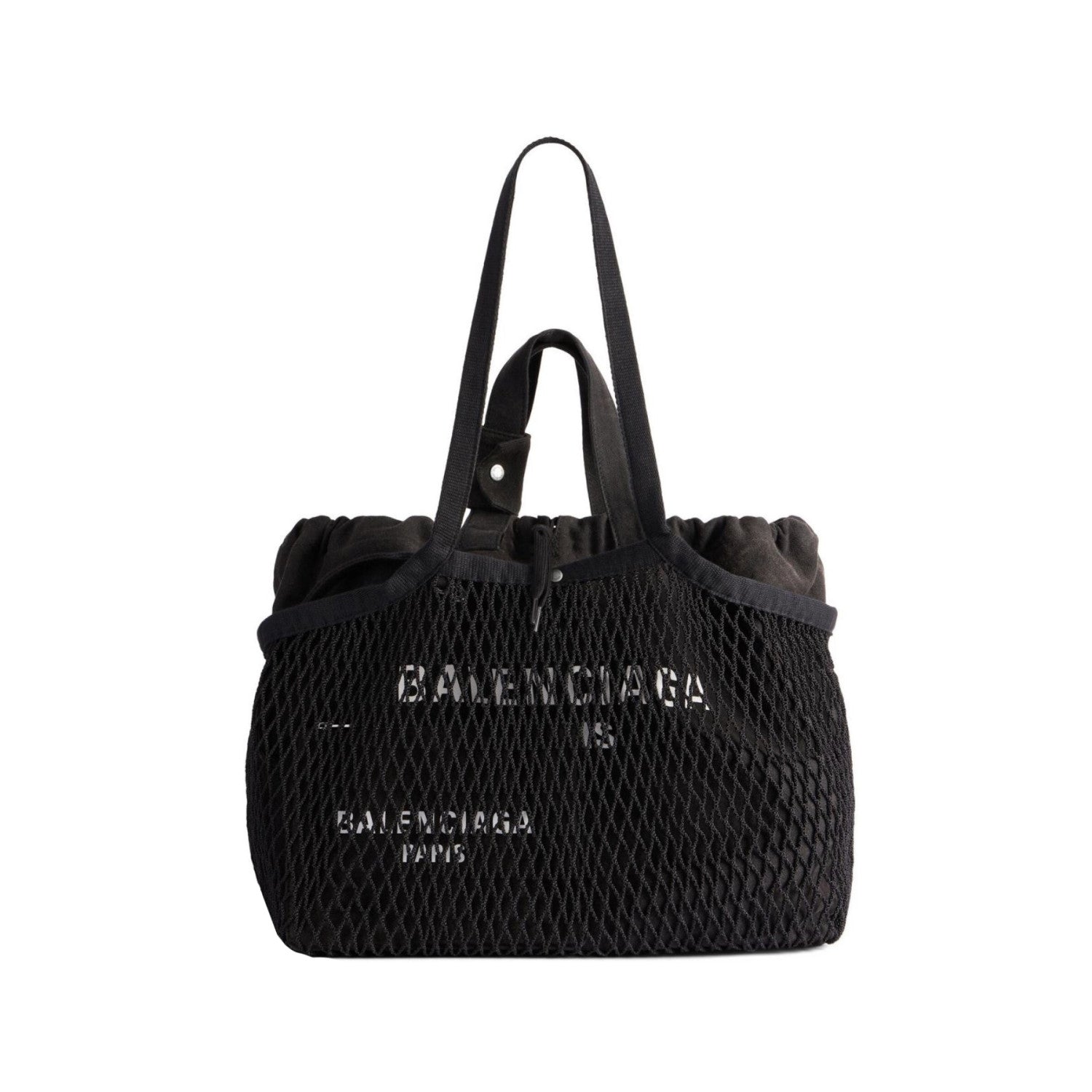 Balenciaga Women's Monogrammed Printed Drawstring Closure Mesh Pocket Tote Bag Bags #75669