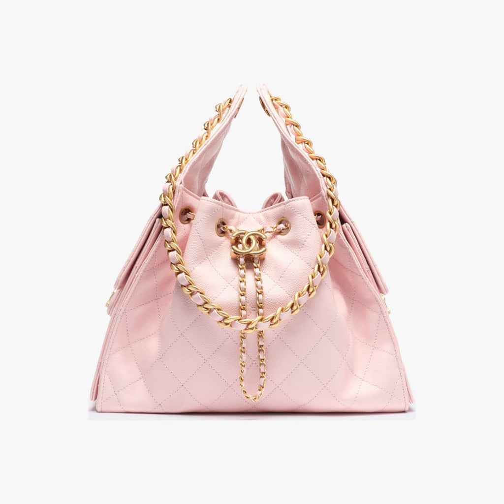 Chanel Women's Classic Double C Logo Solid Color Cowhide & Leather Tote Shoulder Bag Bags Metallic-colored Leather Tends To Fade Easily #77572