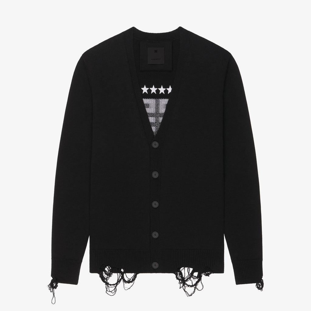 Givenchy Men's Spring Summer Black Cotton Knit V-Neck Long Sleeve Cardigan #97713