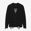 Givenchy Men's Spring Summer Black Cotton Knit V-Neck Long Sleeve Cardigan #97713