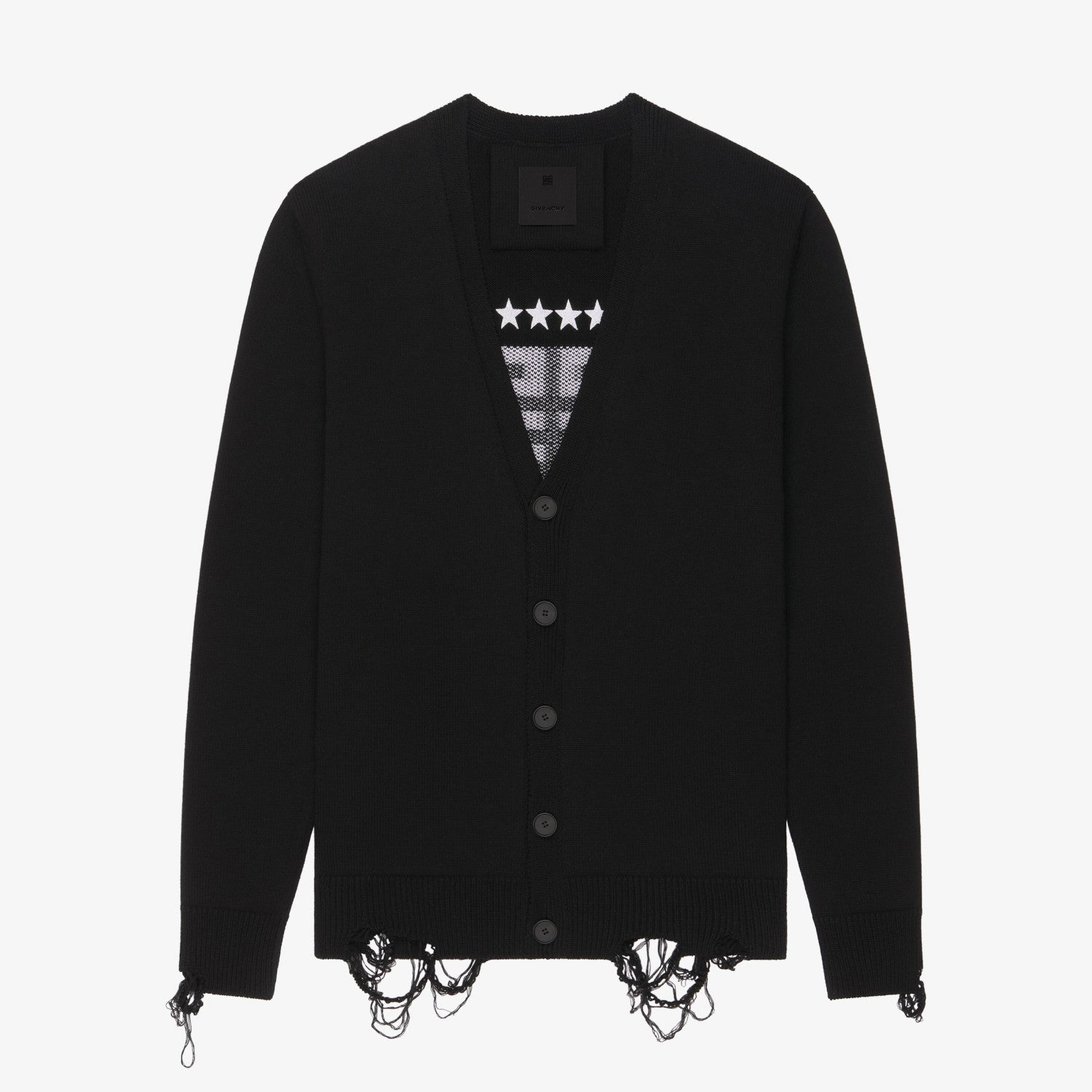 Givenchy Men's Spring Summer Black Cotton Knit V-Neck Long Sleeve Cardigan #97713
