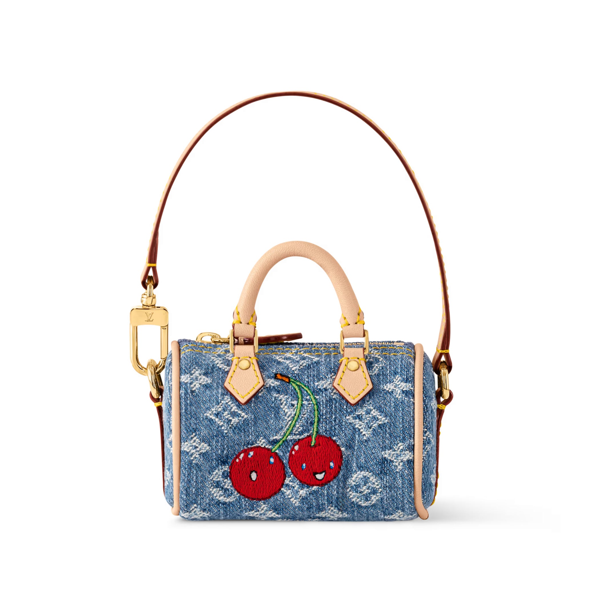 Louis Vuitton LV x TM Micro Speedy Denim Cerise Women's Blue Denim Fabric Cherry Pattern Mini Bag Bags #77583