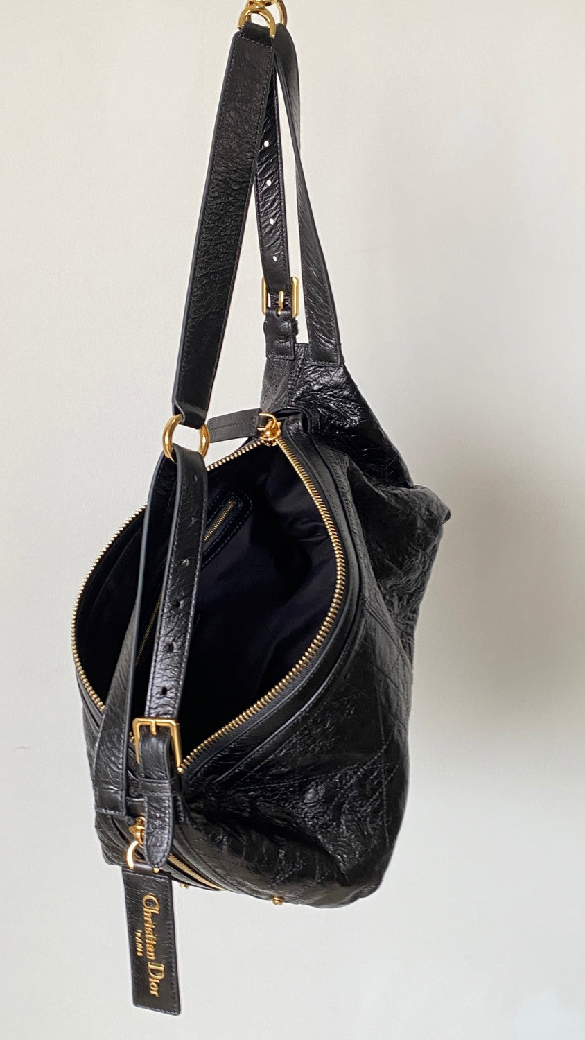 DIOR Medium_D-Journey Bag in Crinkled Calfskin Metallic Gold-Tone Flat Macrocannage #335779